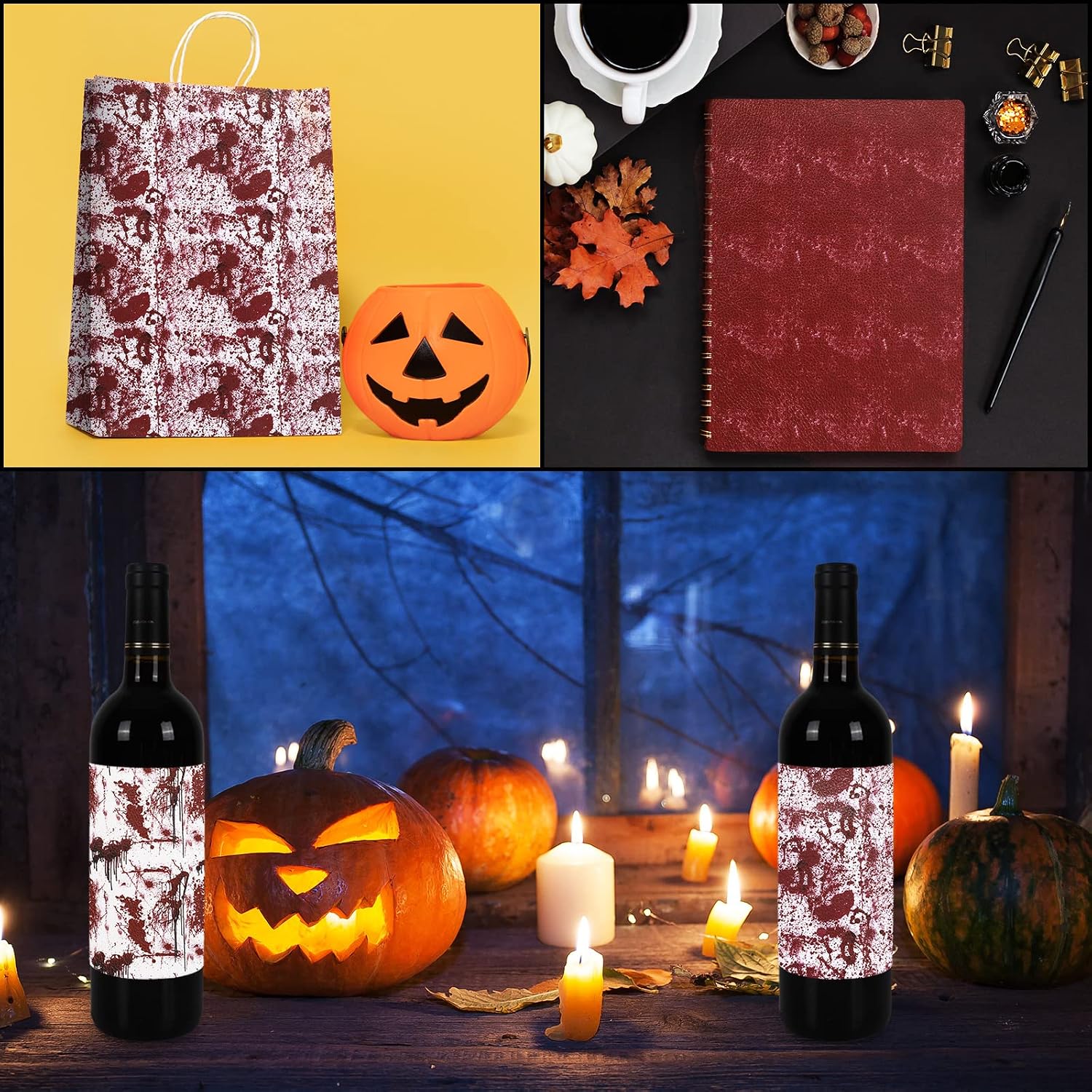 AnyDesign 10Pcs Halloween Theme Faux Leather Sheets Spooky Bloody Printed Synthetic Leathers Red White Black Scary Bloodstain Fabric Leathers for Halloween DIY Craft Earring Hair Bow Making, 8 x 12