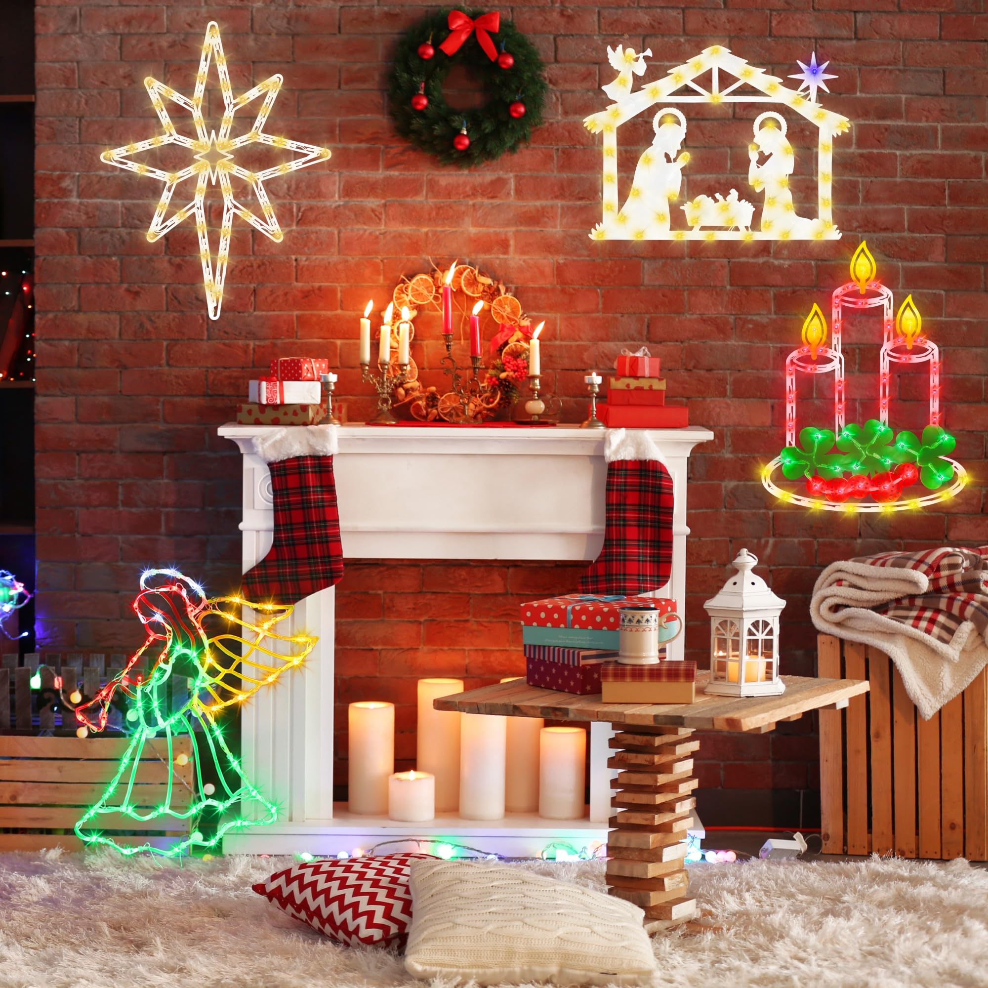 TRWYMZ Decoraciones navideñas: luces de silueta de ventana de Navidad de 16 pulgadas