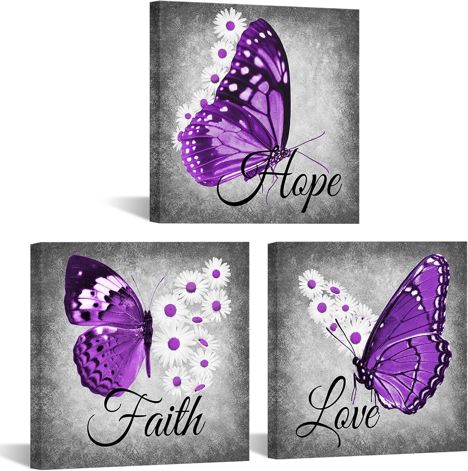 Artsbay Butterfly Wall Art Purple Butterfly with Daisy