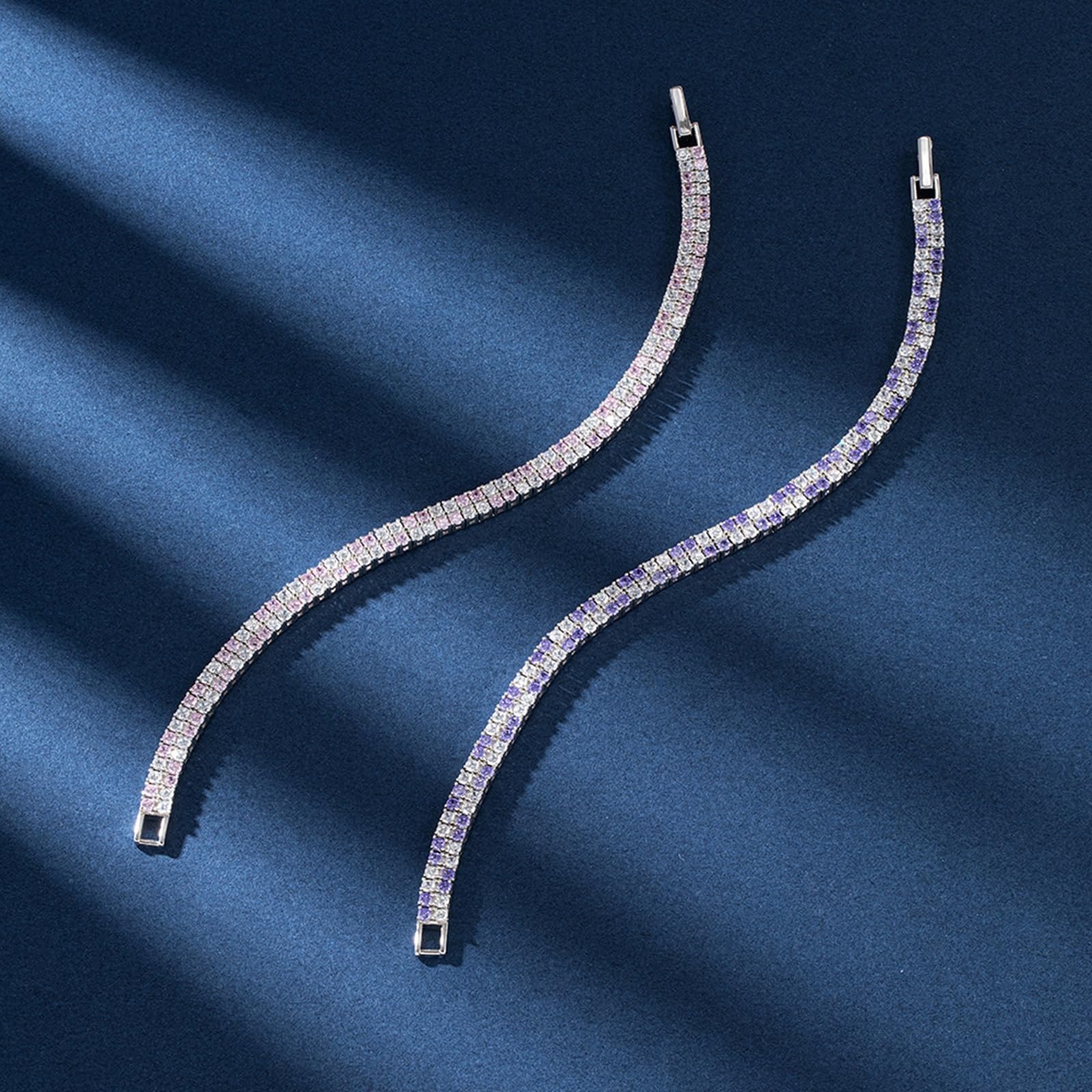 Epinki Braccialetto da Donna Argento 925, Catena da Tennis 2 File Zirconi Gioielli Bracciale
