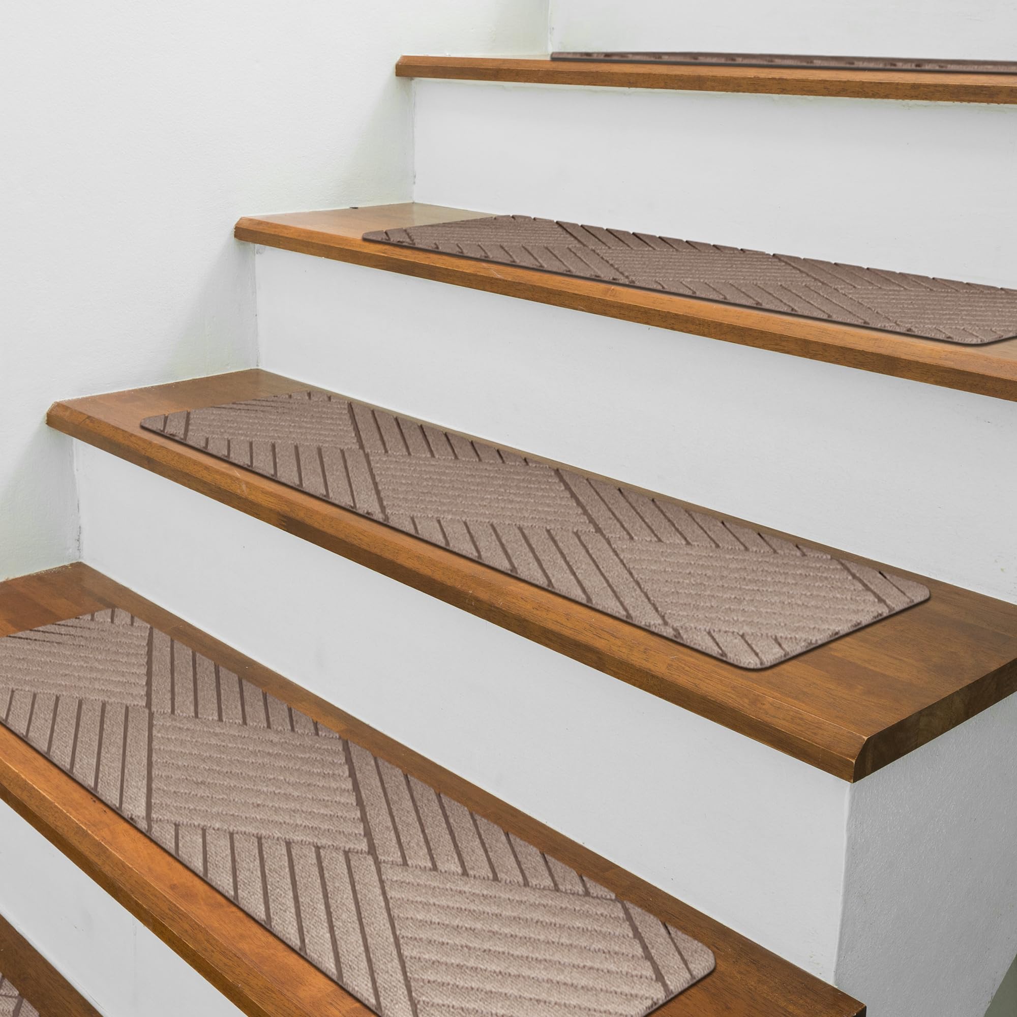 Non Slip Stair Treads for Wooden Steps Indoor (15 Set)- Stair Runners for Wooden Steps Non Slip Carpet w Easy-to-Peel Back Staircase Step Treads & Stair Carpet Protector for Elders Kids Pets (Beige)