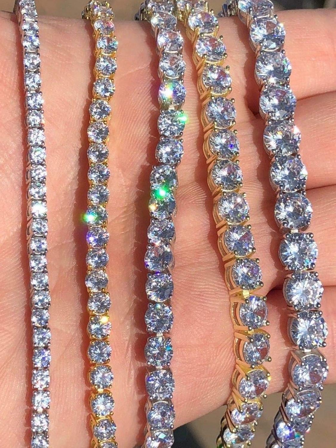 Harlembling Real Solid 925 Sterling Silver Mens Or Womens Tennis Bracelet - 14k Yellow & Rose Gold Finish Over Solid 925 Silver - 3-6mm - 6-9" Iced Out One Row Bracelet (6, 3mm Rose Gold): Clothing, Shoes & Jewelry