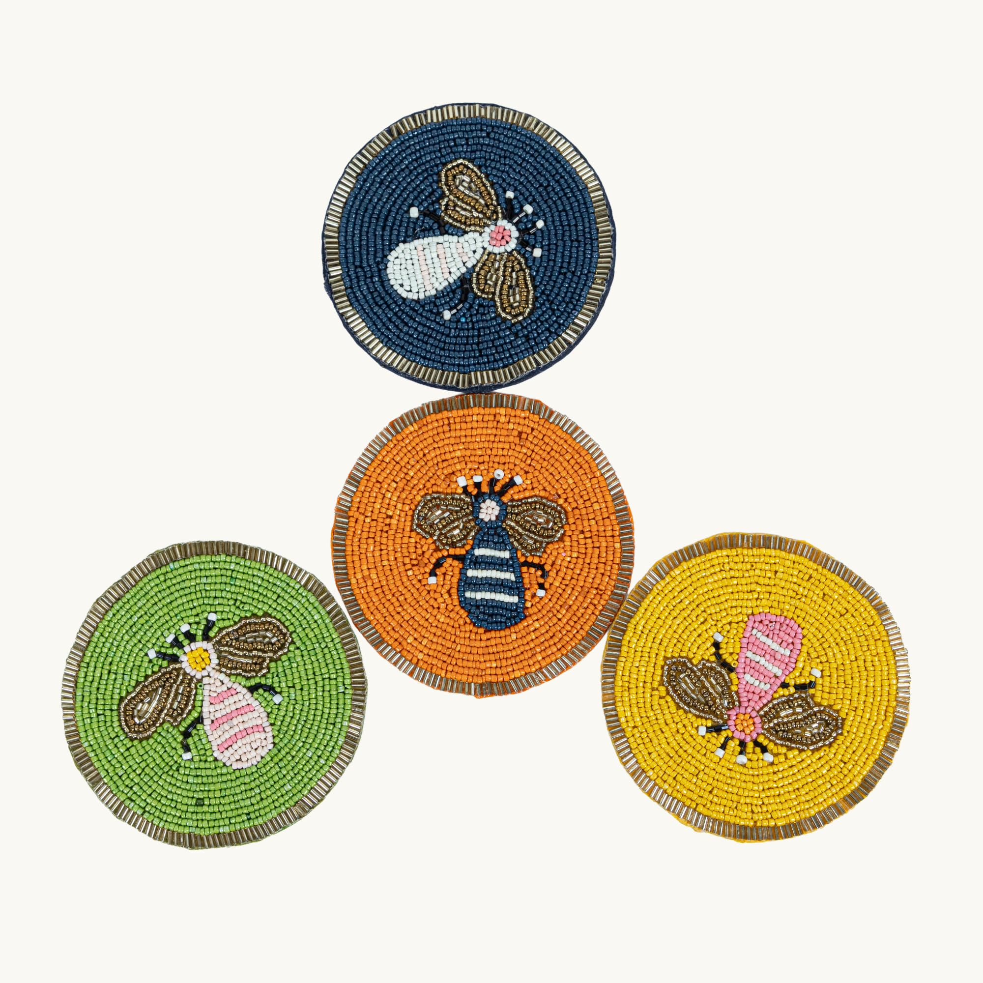 Dreamy Walls Home Decor Kitchen Dining Decorative Glass Bead Round Coasters- 4” Honeybee Boho Design Coasters for Drinks Cocktails Coffee Cup Mug-image-41