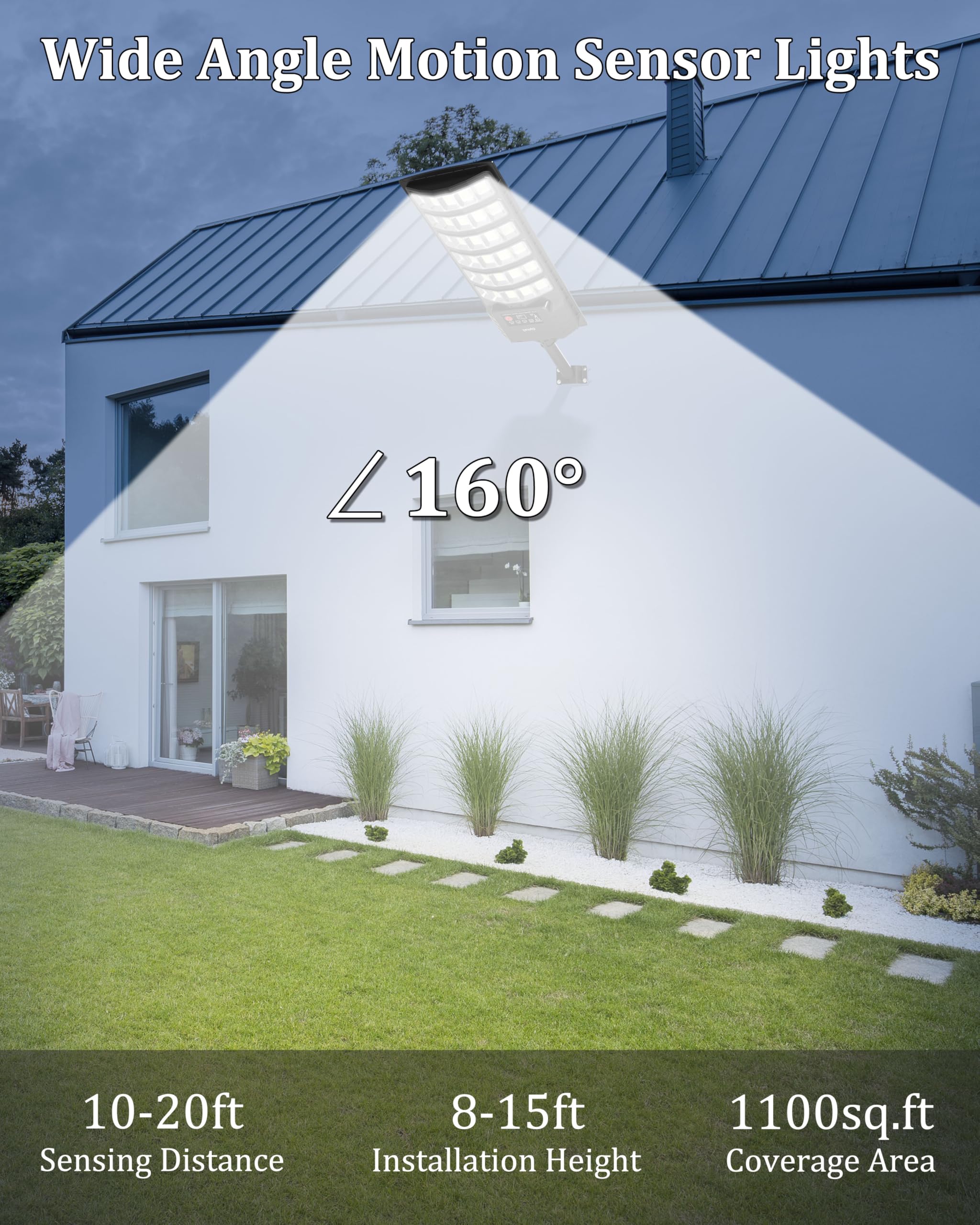 Ofuray Solar Straßenlaterne für Außen, 7000K LED Solarleuchten mit Bewegungsmelder, 5000MAH, 5 Beleuchtungsmodi Wasserdicht Solar Solarlampen Außen für Gärten Garage, OZL-2Pack