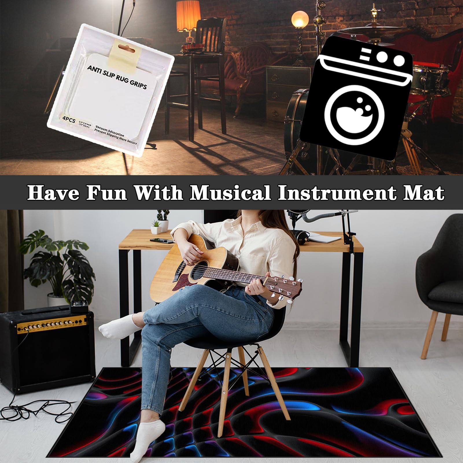 Tapis Insonorisé Batterie, Tapis de Tambour antidérapant, 110 x 80 cm Tapis de Sol Drum Mats, Tapis de Batterie électronique, Couverture de Tambour Tapis Batterie Acoustique Insonorisant
