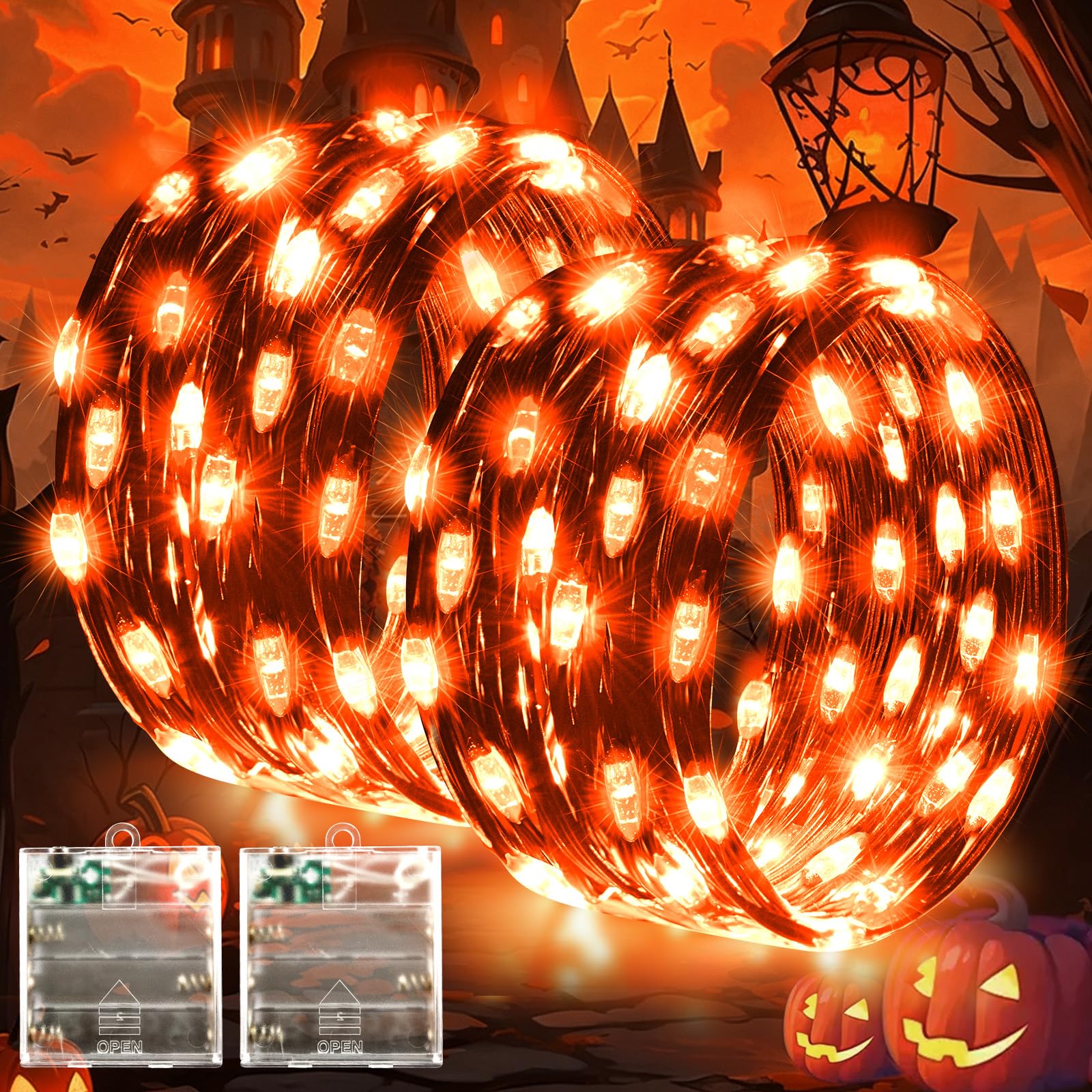 Lincentra 2 Pack 5M 50LED Orange Halloween Fairy Lights with Timer