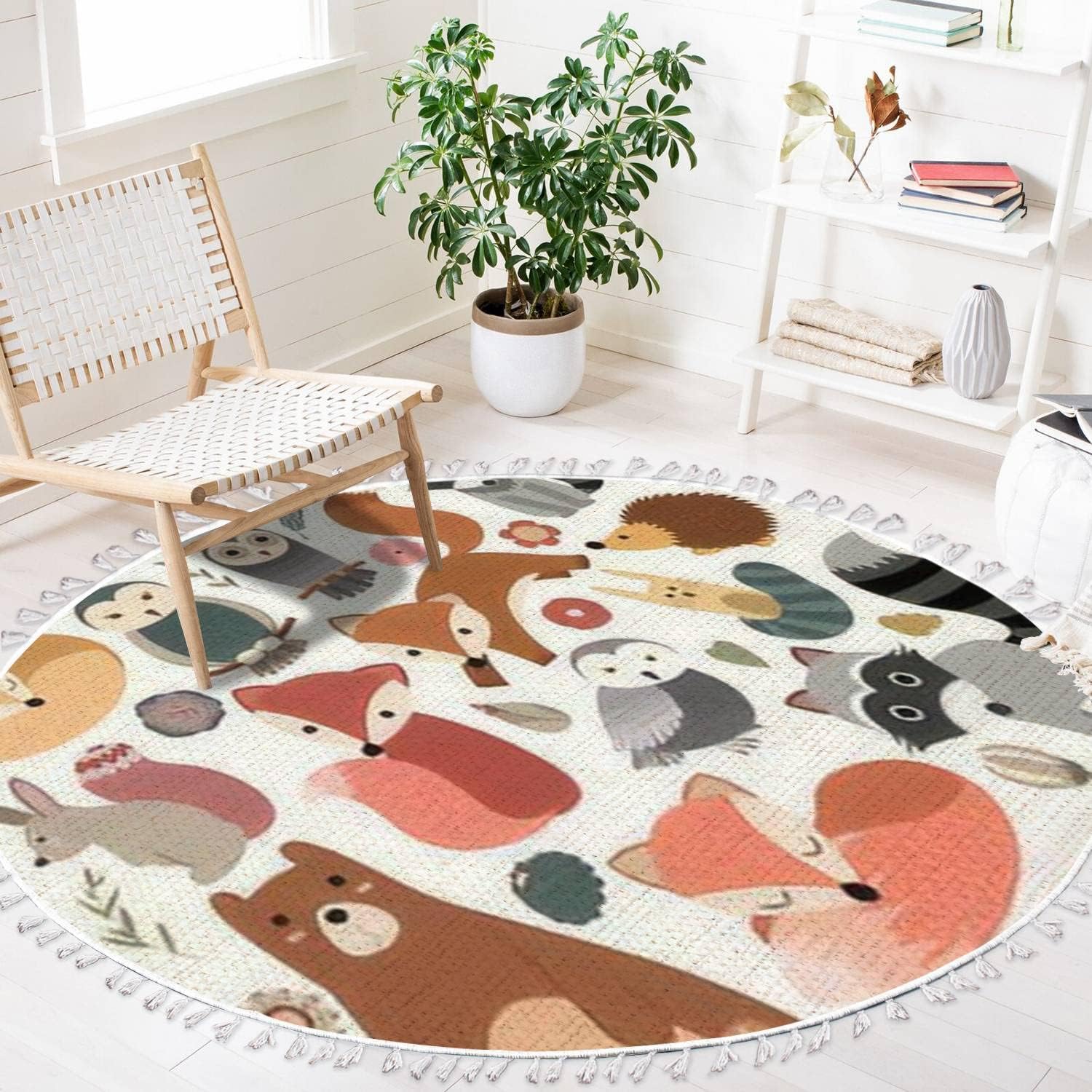 Amazon.com: DNEWYNPABV Round Rugs Woodland Animals Cute Forest Design ...