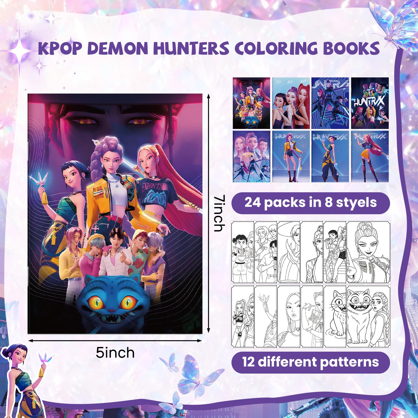 Demon Hunters Birthday Party Supplies, 24PCS Coloring Books for Kpop Birthday Party Gifts, Goodie Bag Stuffers, Classroom Rewards, Decorations, 8 Styles - 3
