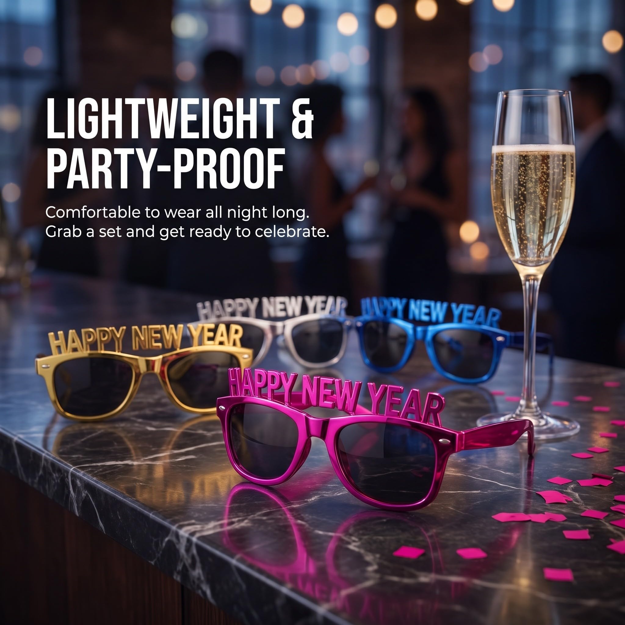 Lurrose 4 gafas de sol de Feliz Año Nuevo, accesorios para fotos de fiesta