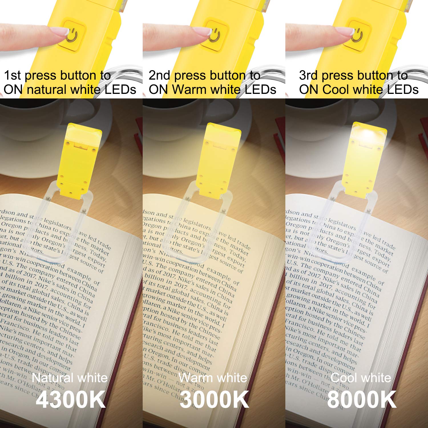 HONWELL Rechargeable Book Light For Reading In Bed | Dimmable Clip-On Lamp With 3 Lighting Modes, Flexible Gooseneck