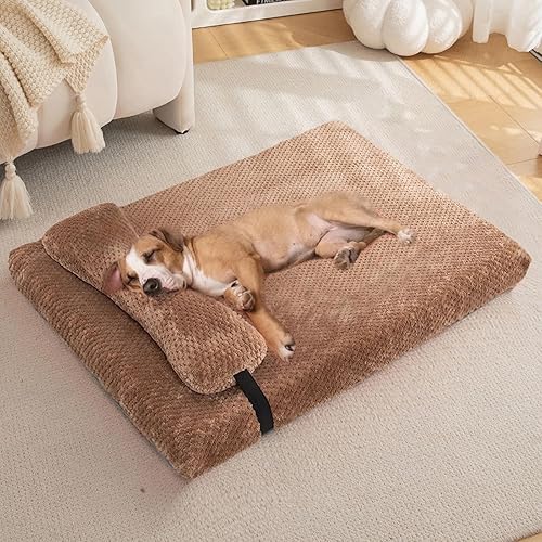Miniatura 18 de huraty Cama ortopédica para perros con almohada de cojín, tapete de cama de felpa suave para mascotas, parte inferior antideslizante, colchón