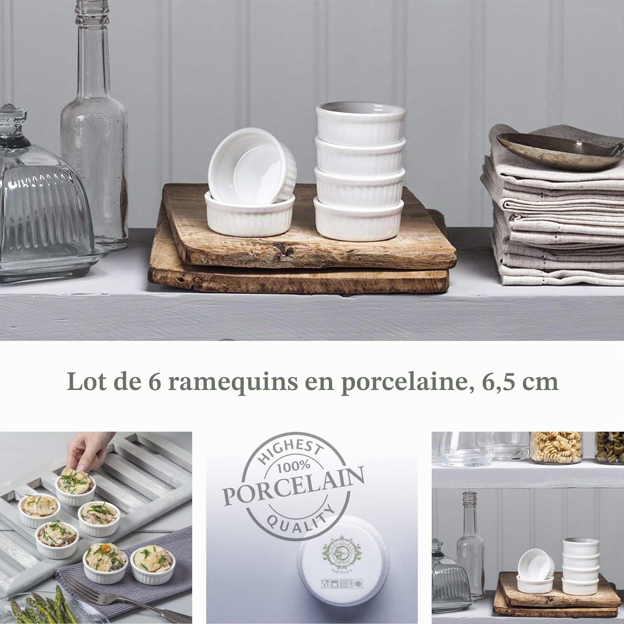 WM Bartleet & Sons 1750 Lot de 6 mini ramequins traditionnels en porcelaine Ø 6,5 cm avec - Blanc - TSET43