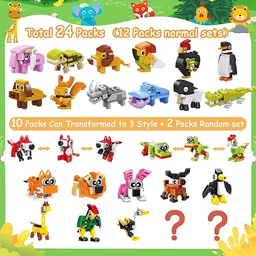 Miniatura 2 de Regalos para el día de San Valentín para niños, 24 paquetes de bloques de construcción de animales con 24 paquetes de tarjetas de San Valentín para