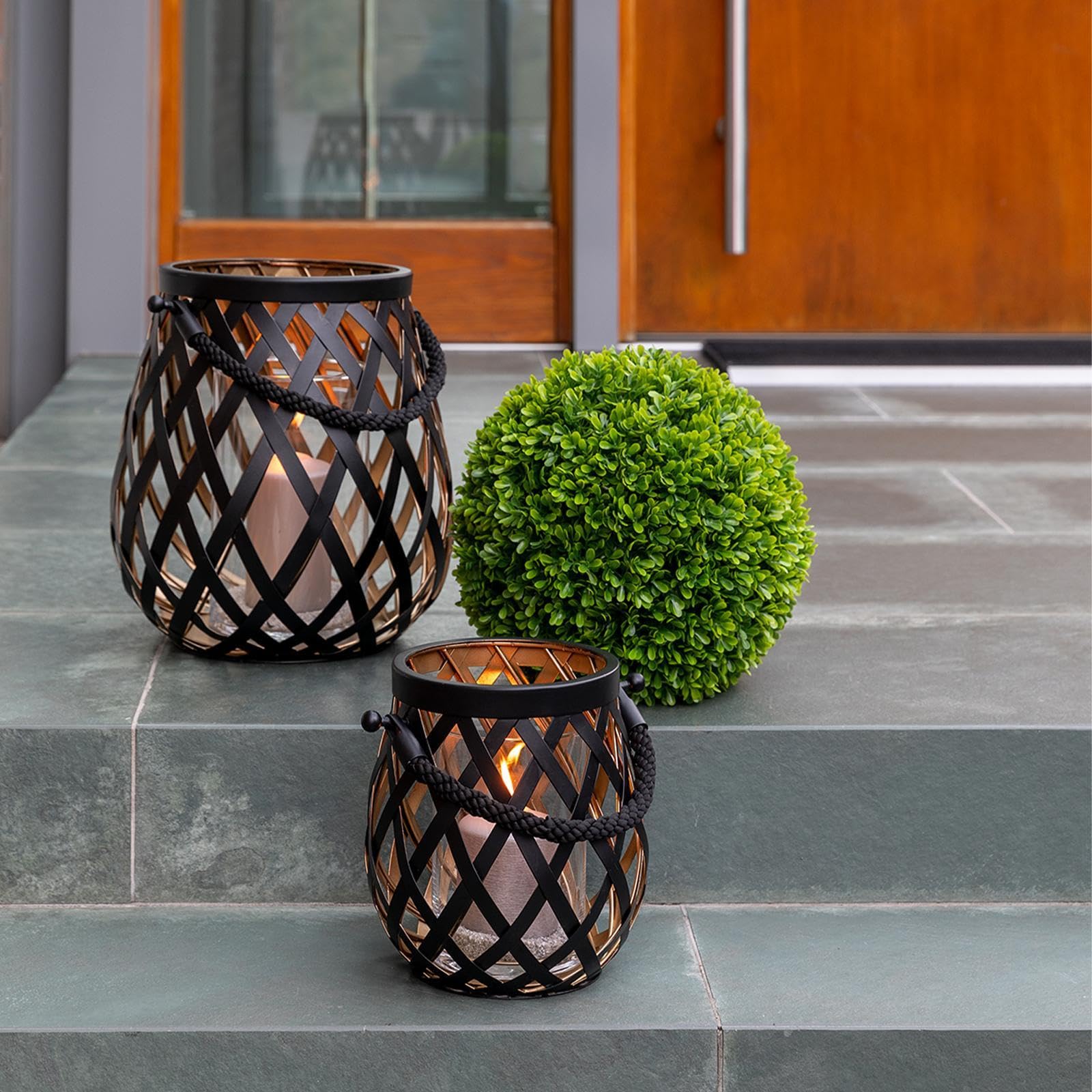 Fink Gold-Schwarze Laterne 33 cm Edelstahl matt pulverbeschichtetes Windlicht inklusive Glas