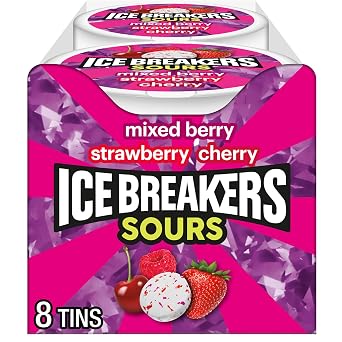 ICE BREAKERS Sour Mints, 1.5oz, Pack of 8 Mixed Berry, Strawberry, Cherry | Mixed Berry, Strawberry and Cherry Sugar-Free Sours Mints, Pocket Tins for Car, Desk and Instant Freshness, 8 ct