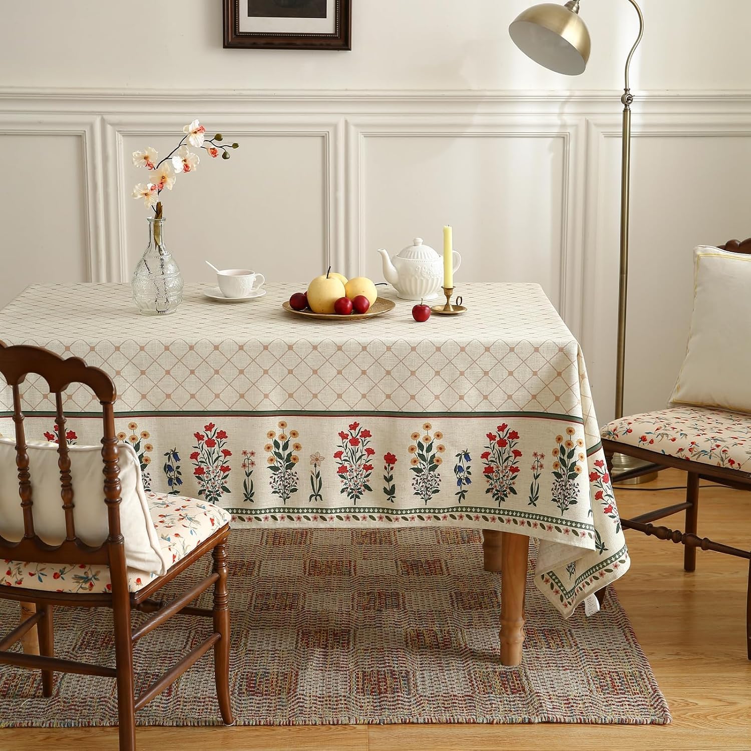 ishro home Premium Dining Table Cover 6 Seater | Table Cover Cloth | Table Cloth 6 Seater – Soft European Fabric, Frill Design, Machine Washable | (Phoolwari Jahan, 56x90 Inch (6-8 Seater))