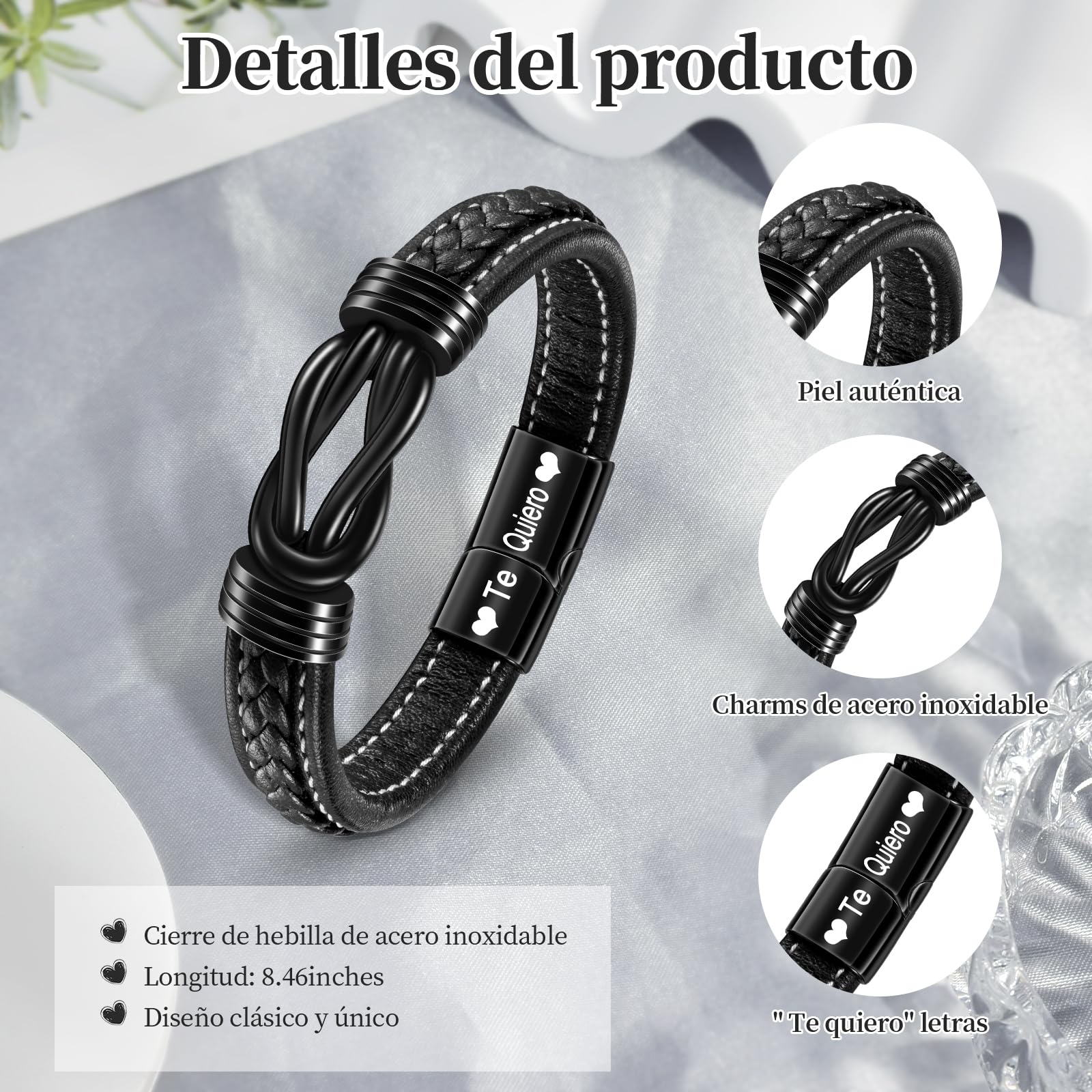 YELUWA Dia Del Padre Regalos, Pulsera Hombre, Regalos Para El Marido Los Hombres De Acero Inoxidable Pulsera De Cuero Trenzado Cumpleaños, Aniversario, Día De San Valentín, Regalo De Cumpleaños