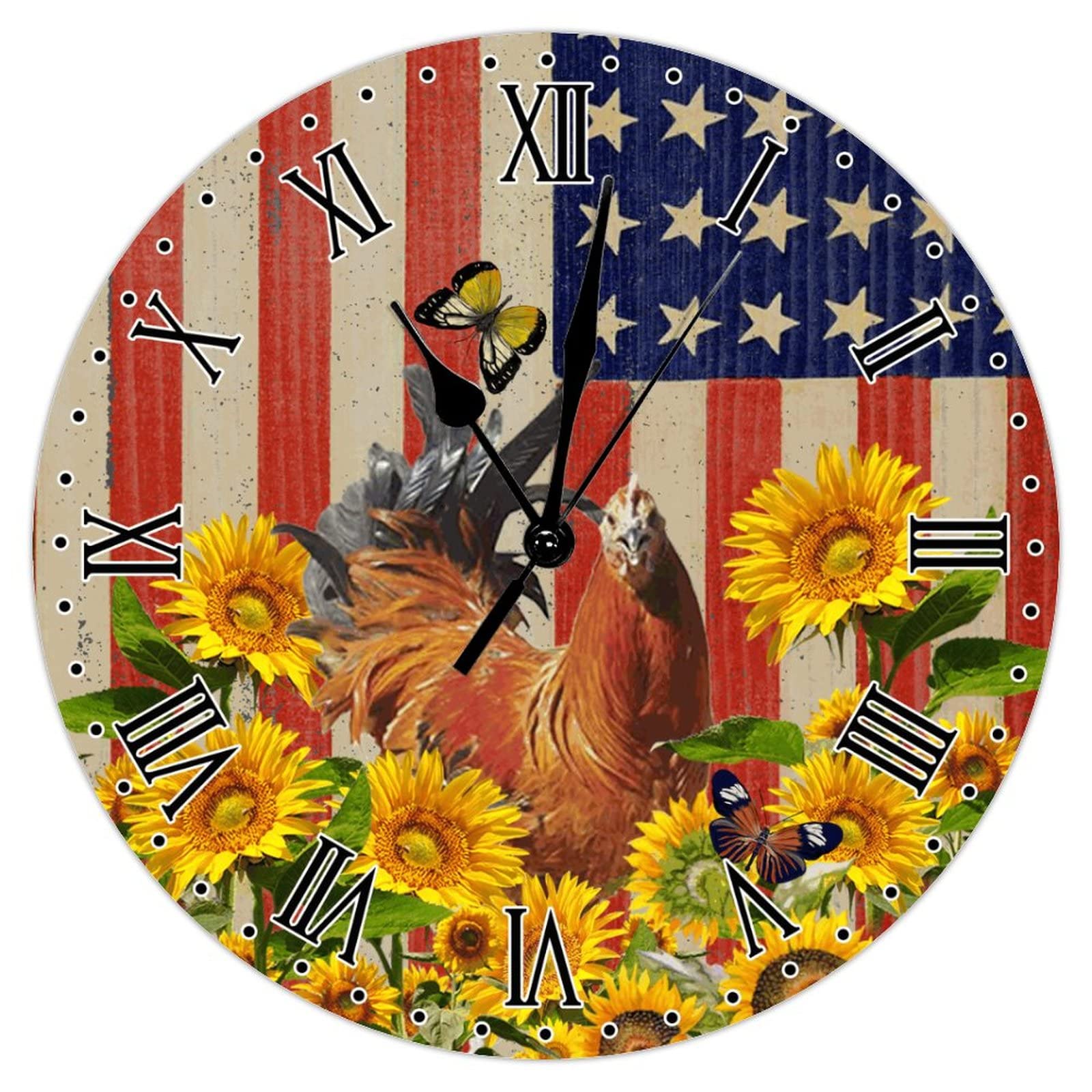 Horloge murale rustique en bois de 38 cm avec finitions soignées vintage