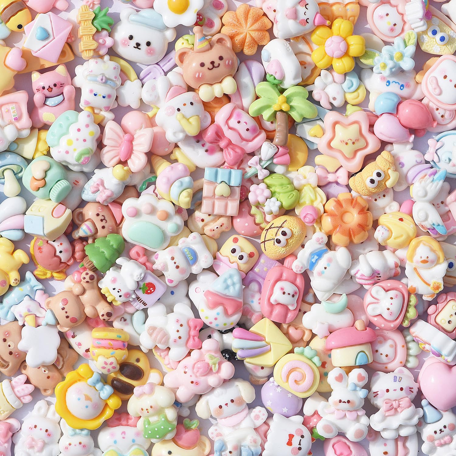 デコパーツ 動物と小物 ユニコーン ネコ ウサギ 曇 木 瓜サイズ かわいい 80個セット アクセサリー ミックス 樹脂製 ヘアピンパーツ 福袋 飾り物 携帯ケース装飾 DIY 飾り物 子供 デコレーションパーツ 手芸 ハンドメイド用