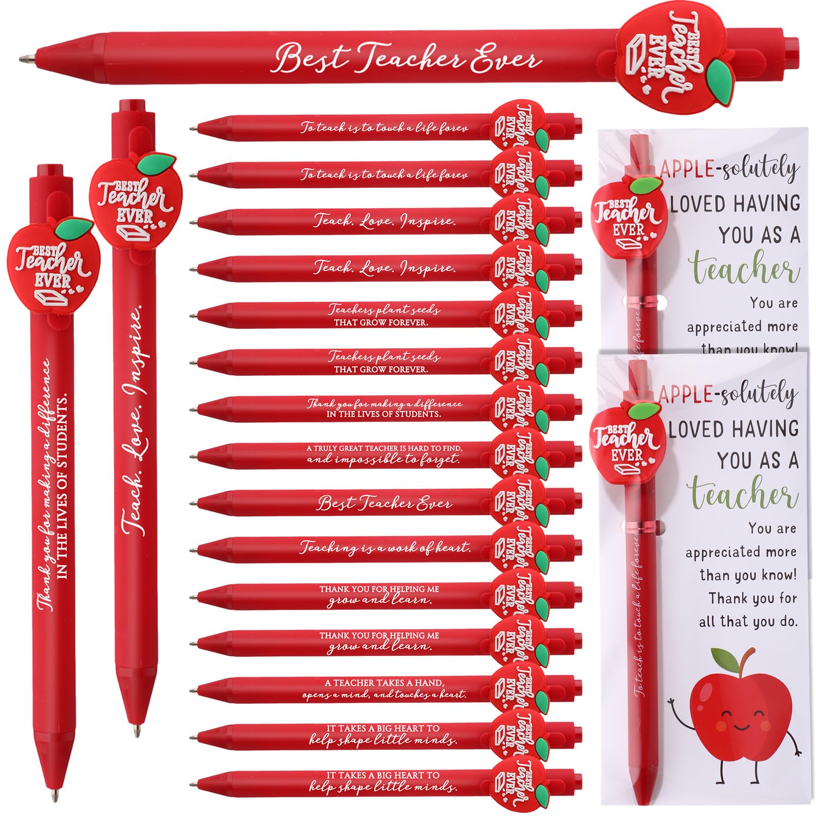 Sayglossy Teacher Appreciation Week Gifts 10 Styles Apple Shaped Ballpoint Pen Inspirational Quotes Ballpoint Pen with Thank You Cards School Office