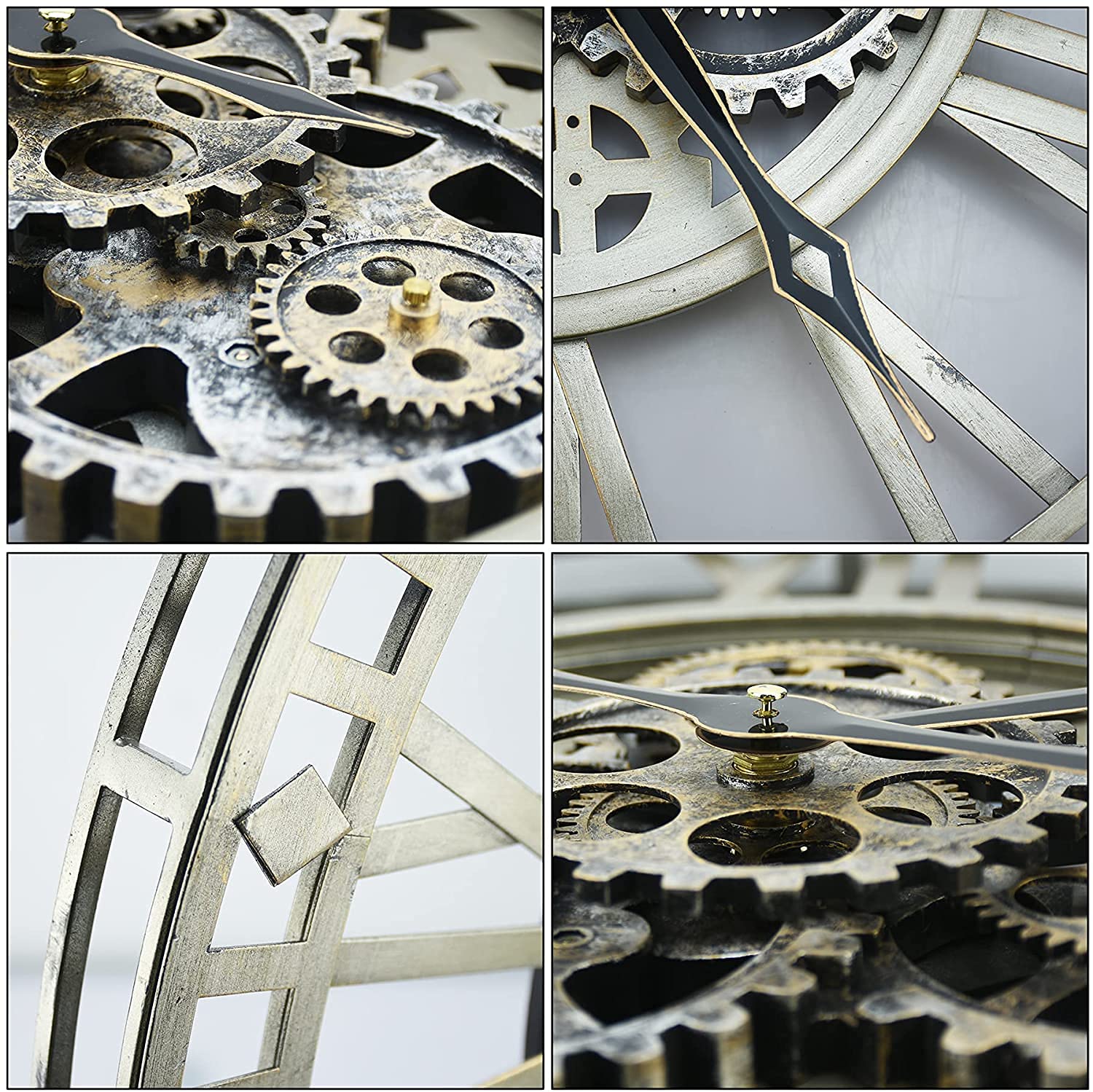 QPFO® Grote Industriële Houten Wandklok Met Draaiende Tandwielen Ronde Muurklok 57 Cm Met Romeinse Cijfers Zwart