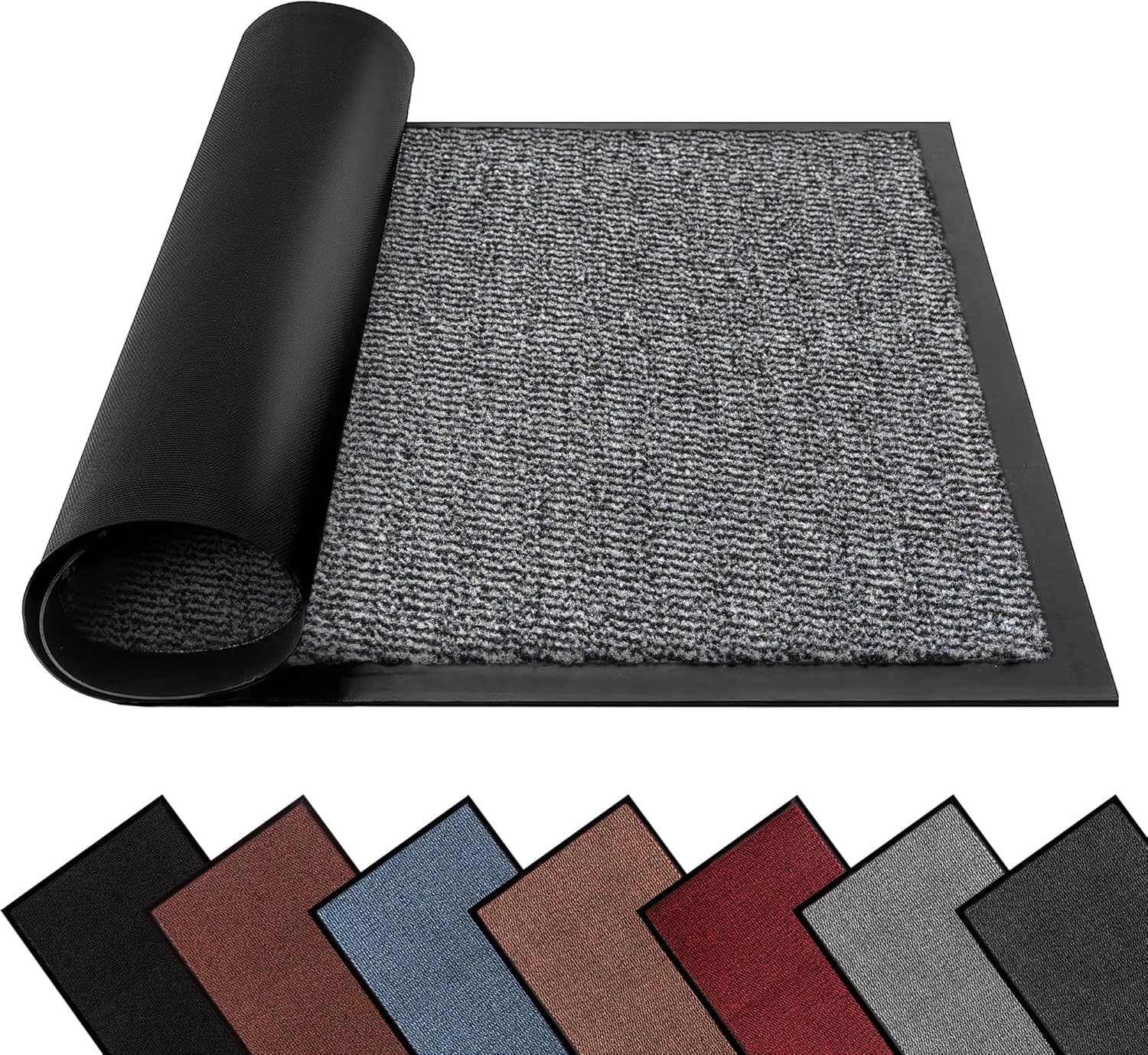FB FunkyBuys Washable Dirt Trapper Door Mats Indoor & Outdoor, Heavy Duty Non Slip Doormats, Rubber Backed Floor Mat, Super Absorbent Front Door Mat, Entrance Rug (Grey-waved, 90cm x 120cm) — image 1