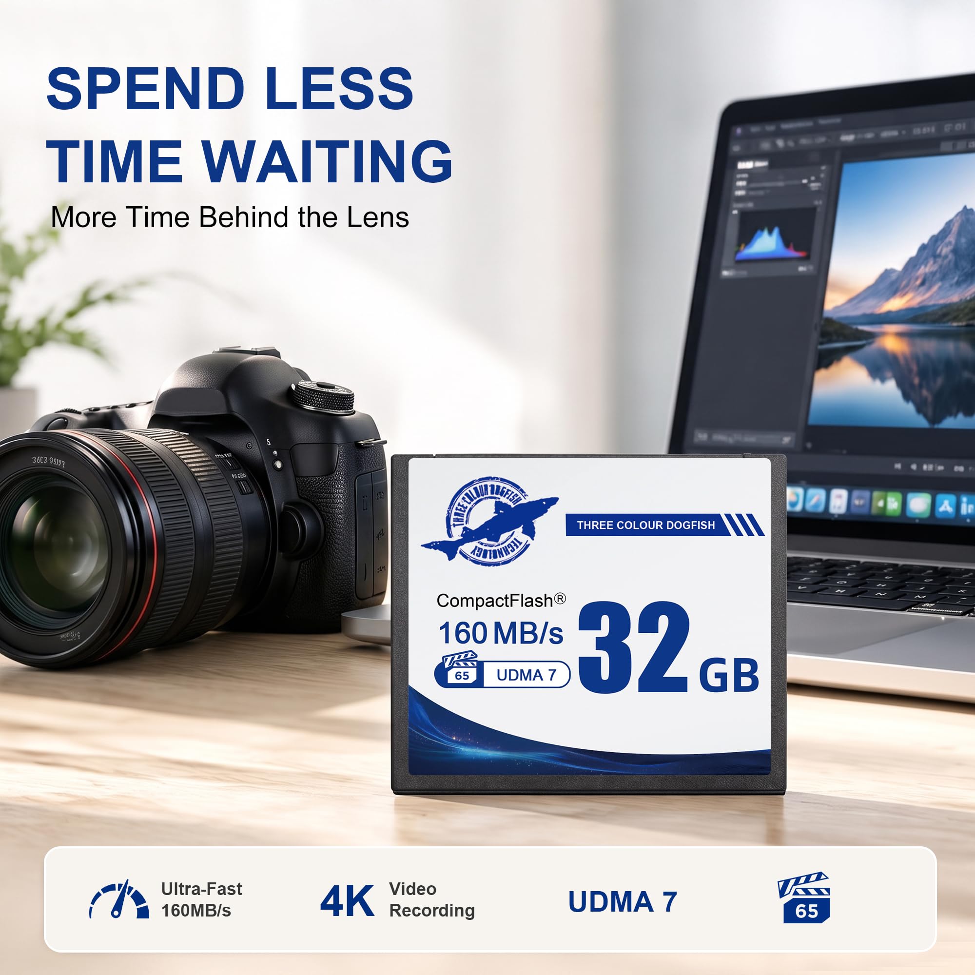 Karta pamięci Dogfish Compact Flash 32 GB UDMA7 do 160 MB/s | Karta CF Type 1 do aparatu cyfrowego, lustrzanki cyfrowej i profesjonalnej fotografii