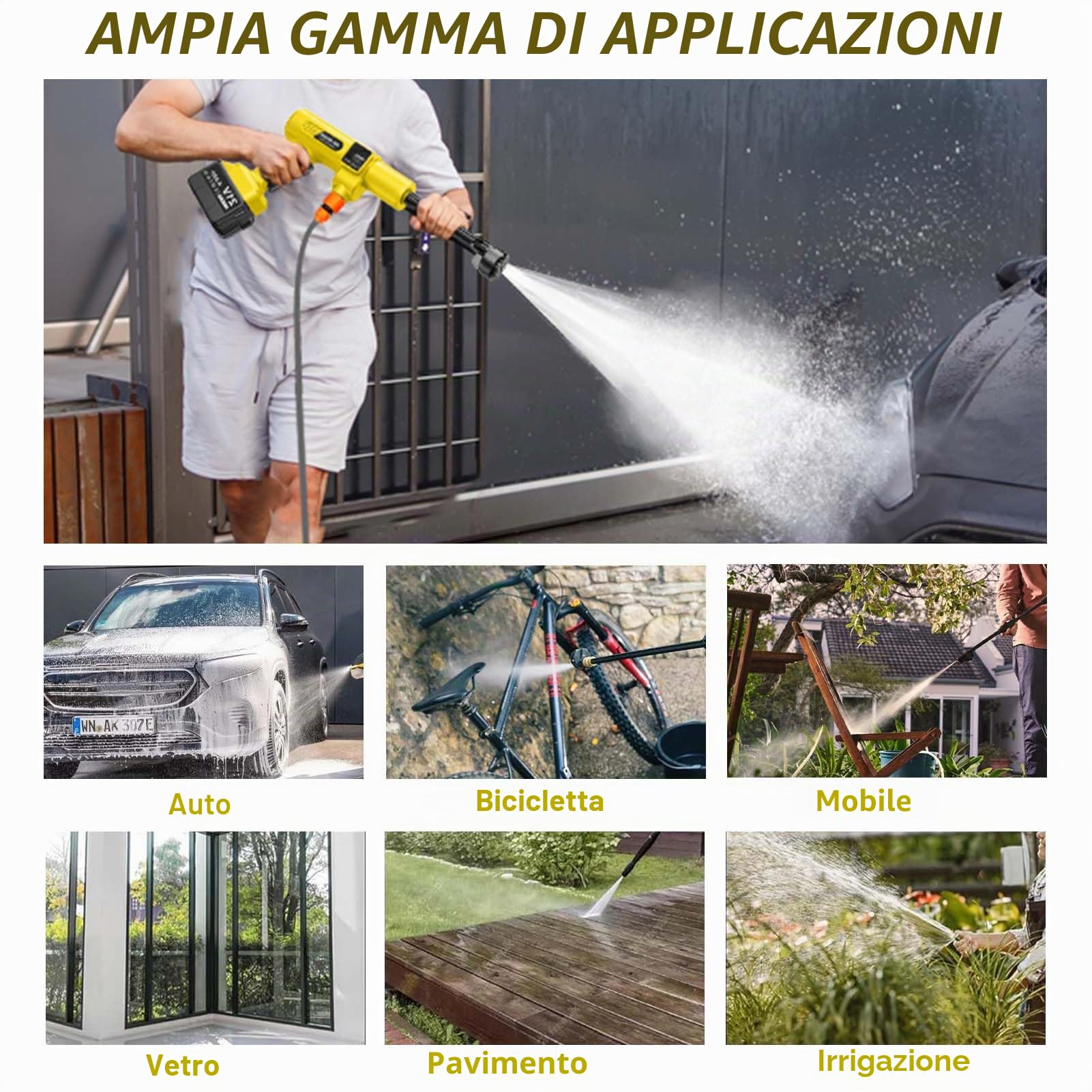 TOPALL Idropulitrice a Batteria,Pistola Idropulitrice Portatile,High Pressure Cleaner,Max da 45 Bar,con 2 * 4000mAH Batterie | Tubo da 8.5M | 6 in 1 Ugello | Rotante Ugello,per Auto,Giardino