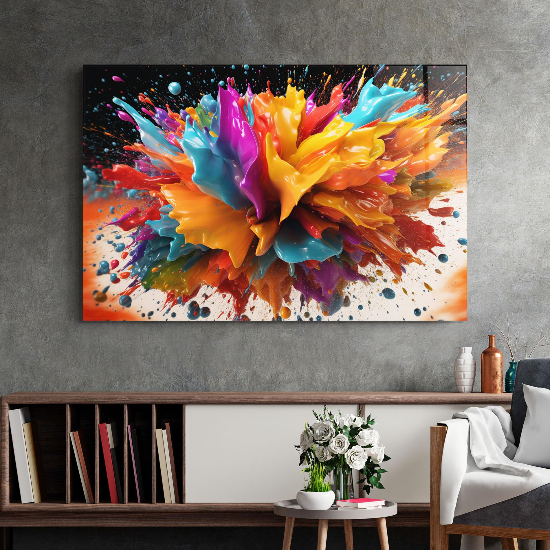 ARTHUB® Moderne impression sur verre 50x70 cm, 4mm verre trempé | Tableau en verre salon et chambre, Décoration murale moderne, Décoration intérieure, abstrait, Abstract Splash