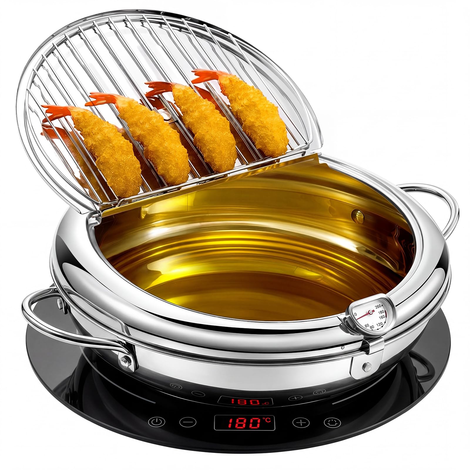 4.4 Qt (4.2 L) Deep Fryer Pot 11 Inch 304 Stainless Steel Tempura Frying Pot with Lid and Oil Drain Rack Japanese Deep Fryer Pan with Temperature Control for Kitchen French Fries, Chicken-image-26