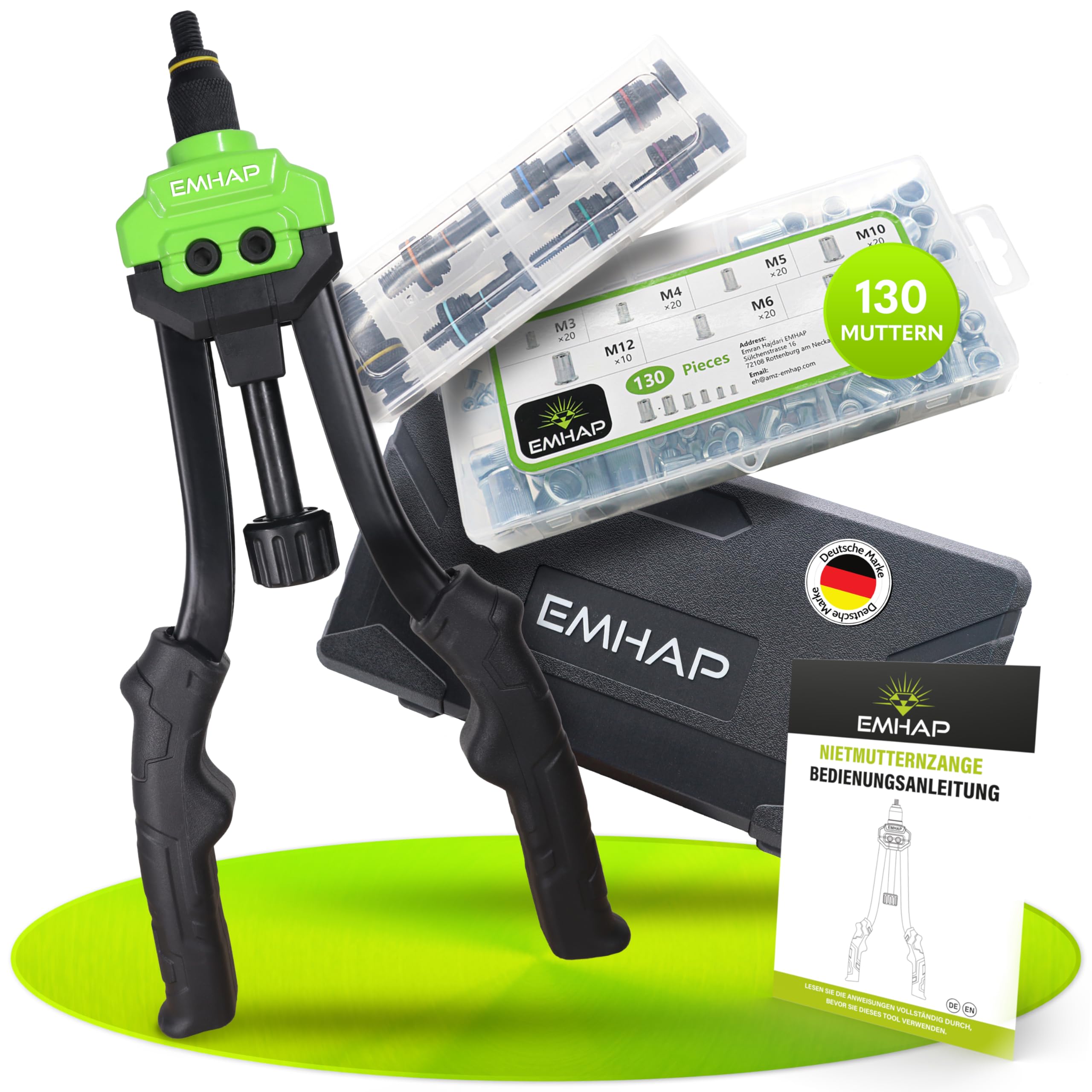 EMHAP© Klinkmoer-tangset PREMIUM blindklinkmoertang incl. Organizer Box 130 klinkmoeren Set M3, M4, M5, M6, M8, M10, M12 injectiemoeren (klinkmoertangset EMHAP© Klinkmoer-tangset PREMIUM blindklinkmoertang incl. Organizer Box 130 klinkmoeren Set M3, M4, M5, M6, M8, M10, M12 injectiemoeren (klinkmoertangset
