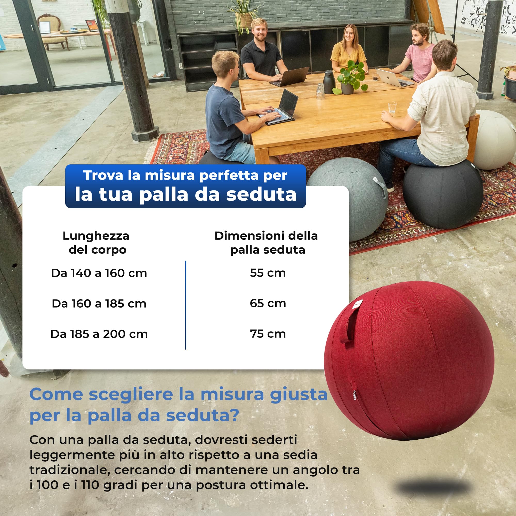 Backerz Palla Seduta Ufficio di dimensioni 55CM 65CM 75CM - Palla Fitness 110 kg portata Palla Ginnastica con rivestimento in lino per tonificazione, e postura corretta