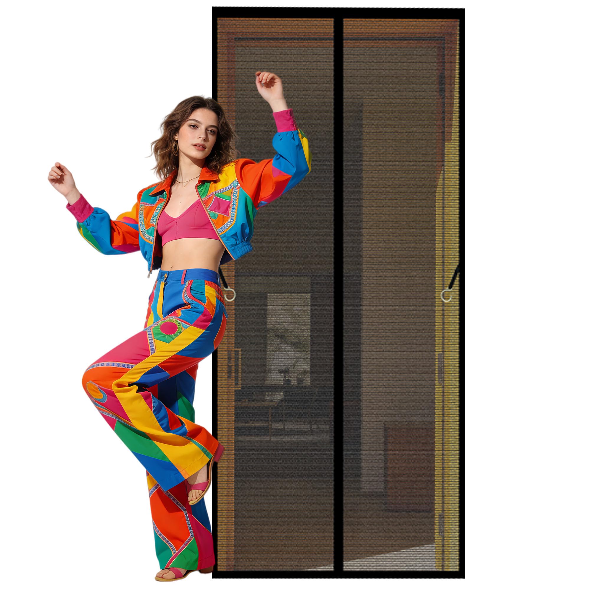 Fly Screen Door 120 x 278 cm with Magnetic Closure Bug Mosquito Insects Screen Keep Fresh Air in Bugs Out for Home, Bedroom, Living Room, Kitchen, Patio, Black
