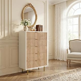 Wooden Dresser 5 Drawers, Dresser for Bedroom, Cabinet with Drawers for Bedroom, Metal Handles, Scandinavian Bedroom Dresser for Living Room, Corridor, 60 * 34 * 100cm