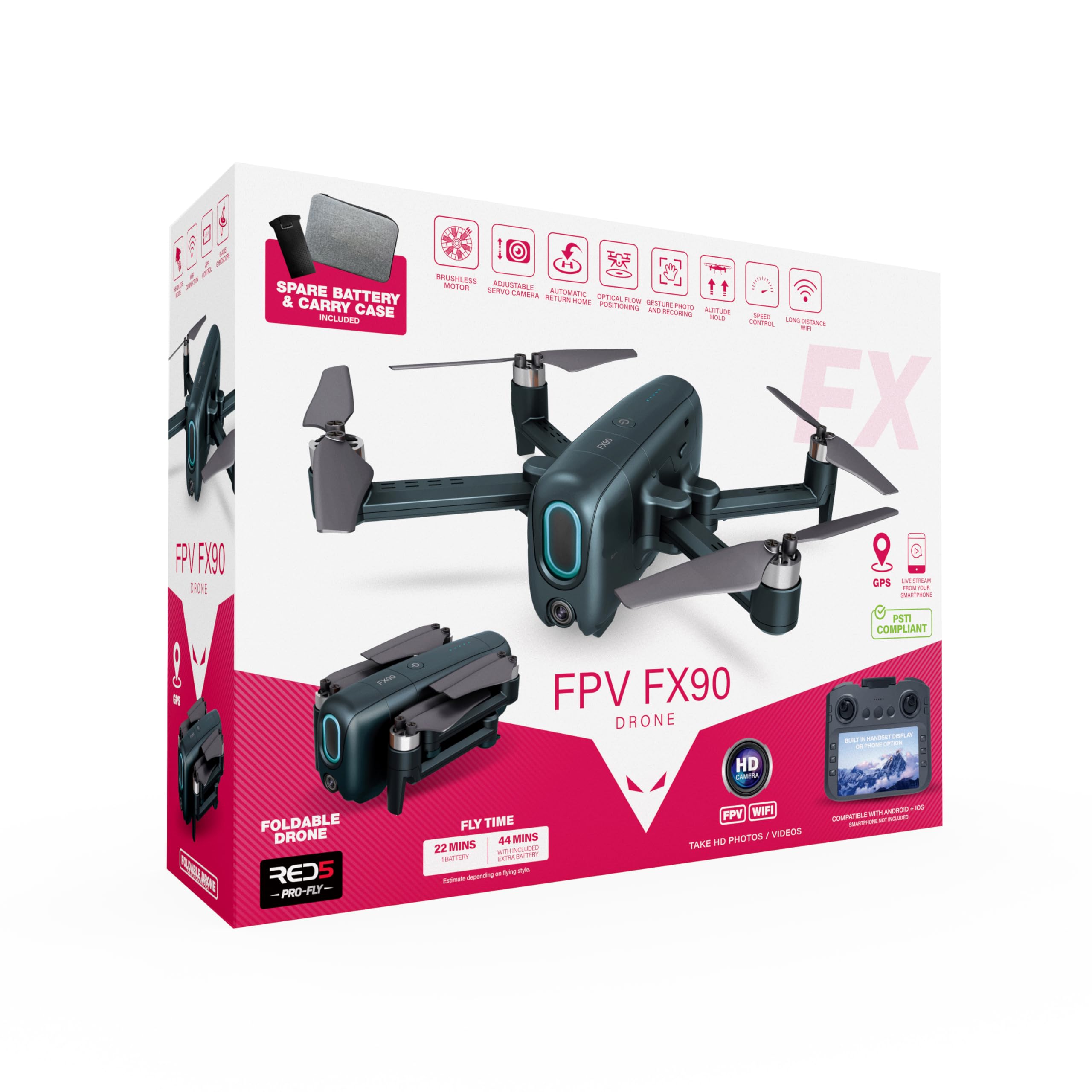RED5 FX90 720p HD FPV Wi-Fi Secure PSTI Foldable Remote Control Quadcopter Drone
