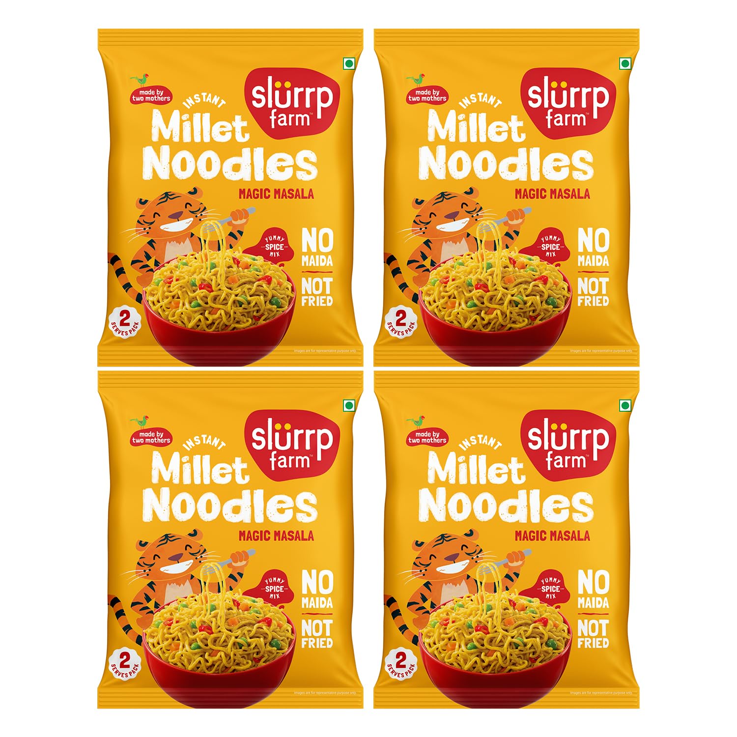 Slurrp Farm Magic Masala Millet Noodles, 60g Pack of 4 | NO White Flour, No MSG Instant Noodles | Not Fried