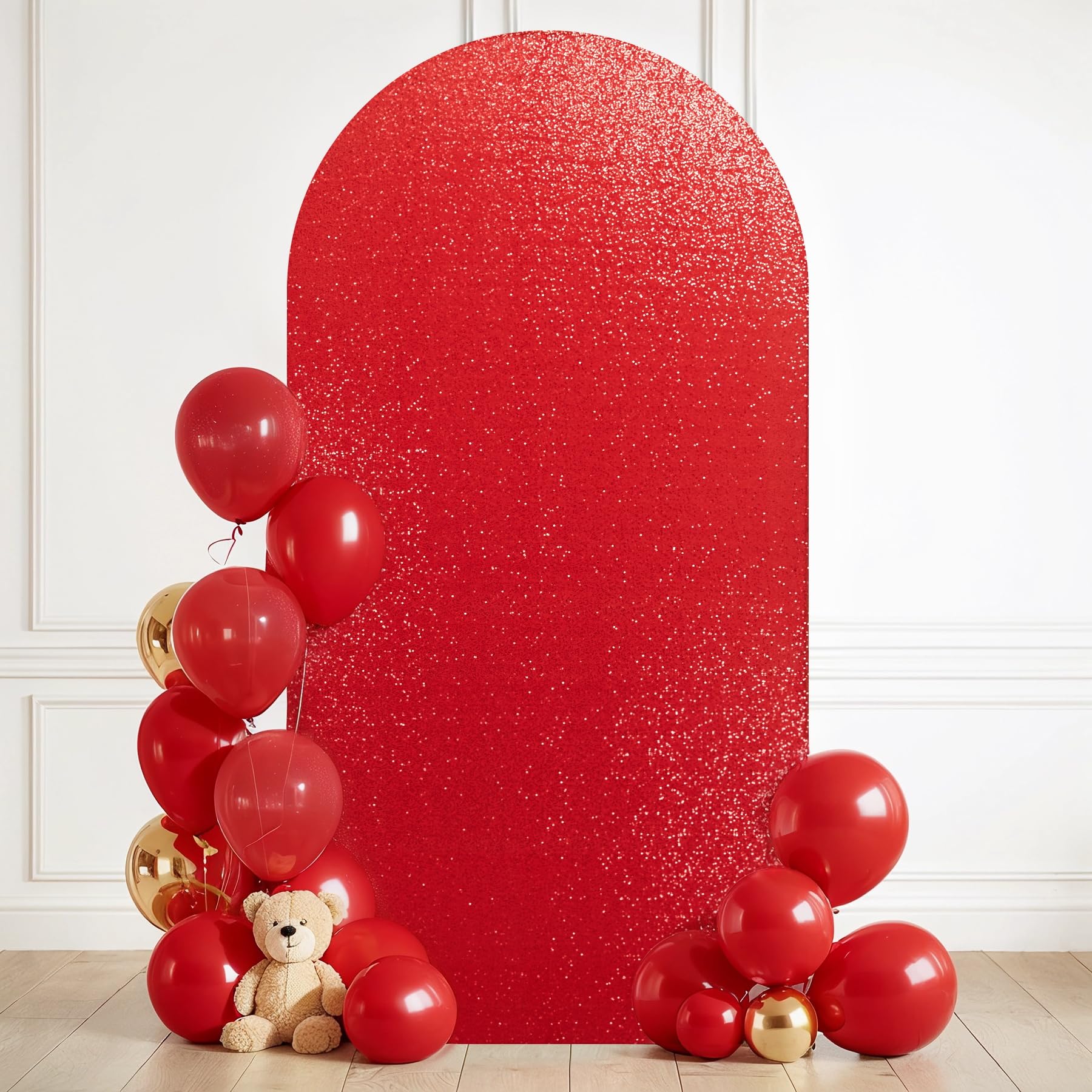 Bling Red Arch Cover, 6 FT Sequin & Fabric Arch Backdrop Round Top Chiara Backdrop Stand Covers for Christmas Birthday Party Ceremony Baby Shower