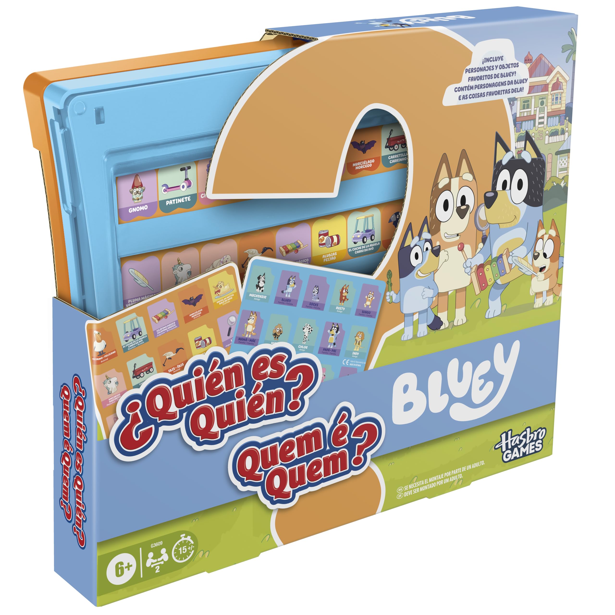 Juego para niños ¿Quién es quién? edición Bluey, Juegos de Mesa Familiares y de Viaje, 6+ - Versión en español - portugués