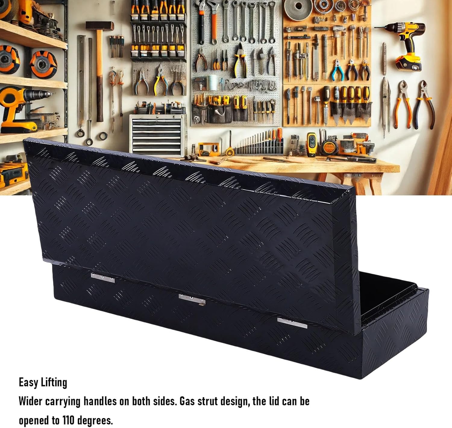 Luqeeg 34.2 Inch Vtruck Bed Organize, Aluminum Truck Bed Tool Box, Heavy Duty Waterproofing Dust Proof Multifunctional Trailer Storage Tool Box with Keys for Rvs Atvs