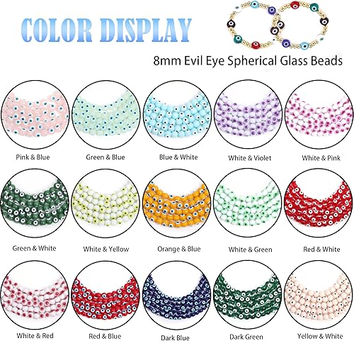 Miniatura 3 de 50 cuentas esféricas de vidrio contra el mal de ojo, cuentas sueltas de ojo de diablo de 0.315 pulgadas para hacer joyas de bricolaje (azul oscuro)