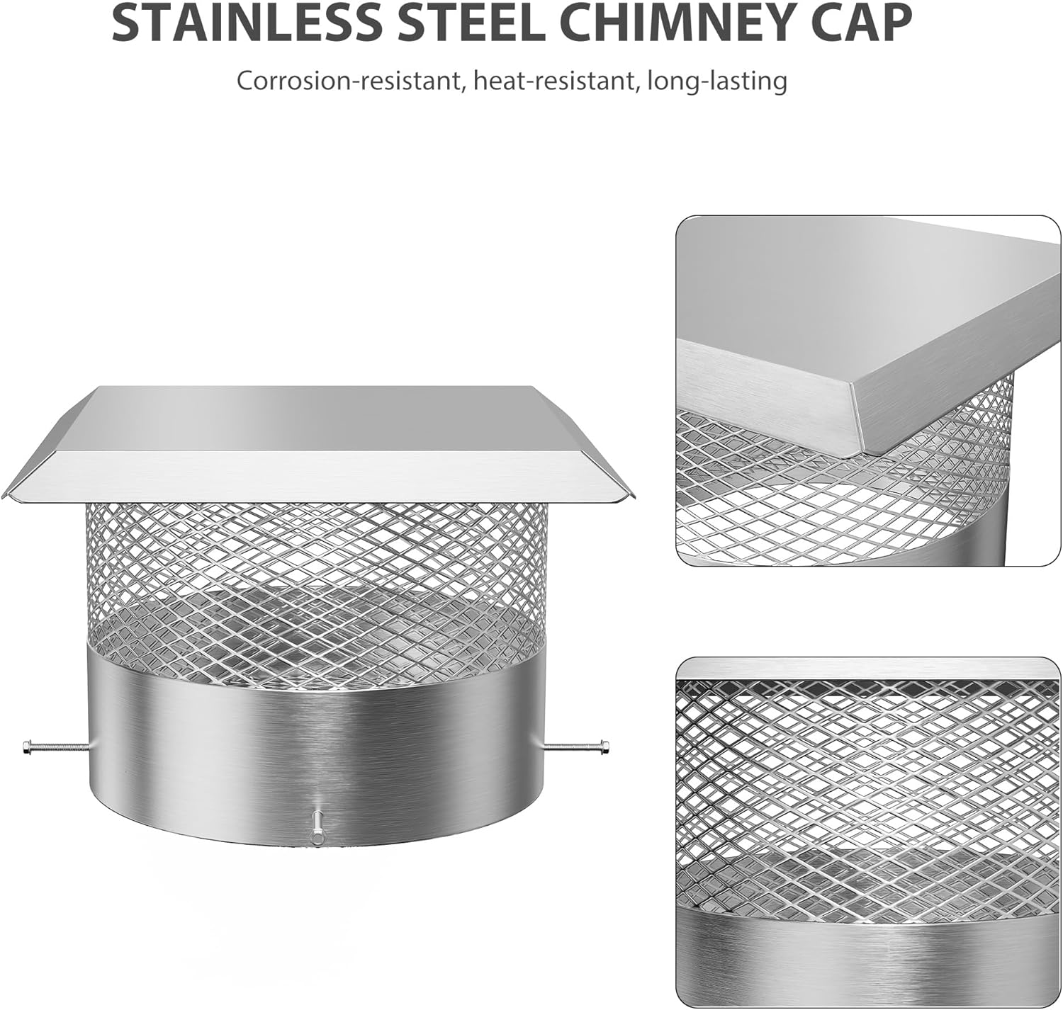GarveeHome 304 Stainless Steel 12 Inch Chimney Cap with Mesh Screen | All-Round Rain Cover for Clay Flue Tile, Stove Pipe & Fireplace Chimney Protection