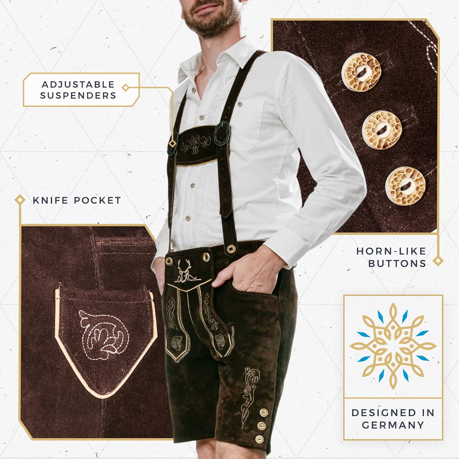 BAVARIA TRACHTEN Lederhosen Men Oktoberfest Costume - Genuine Leather, German Mens Lederhosen - Chocolate