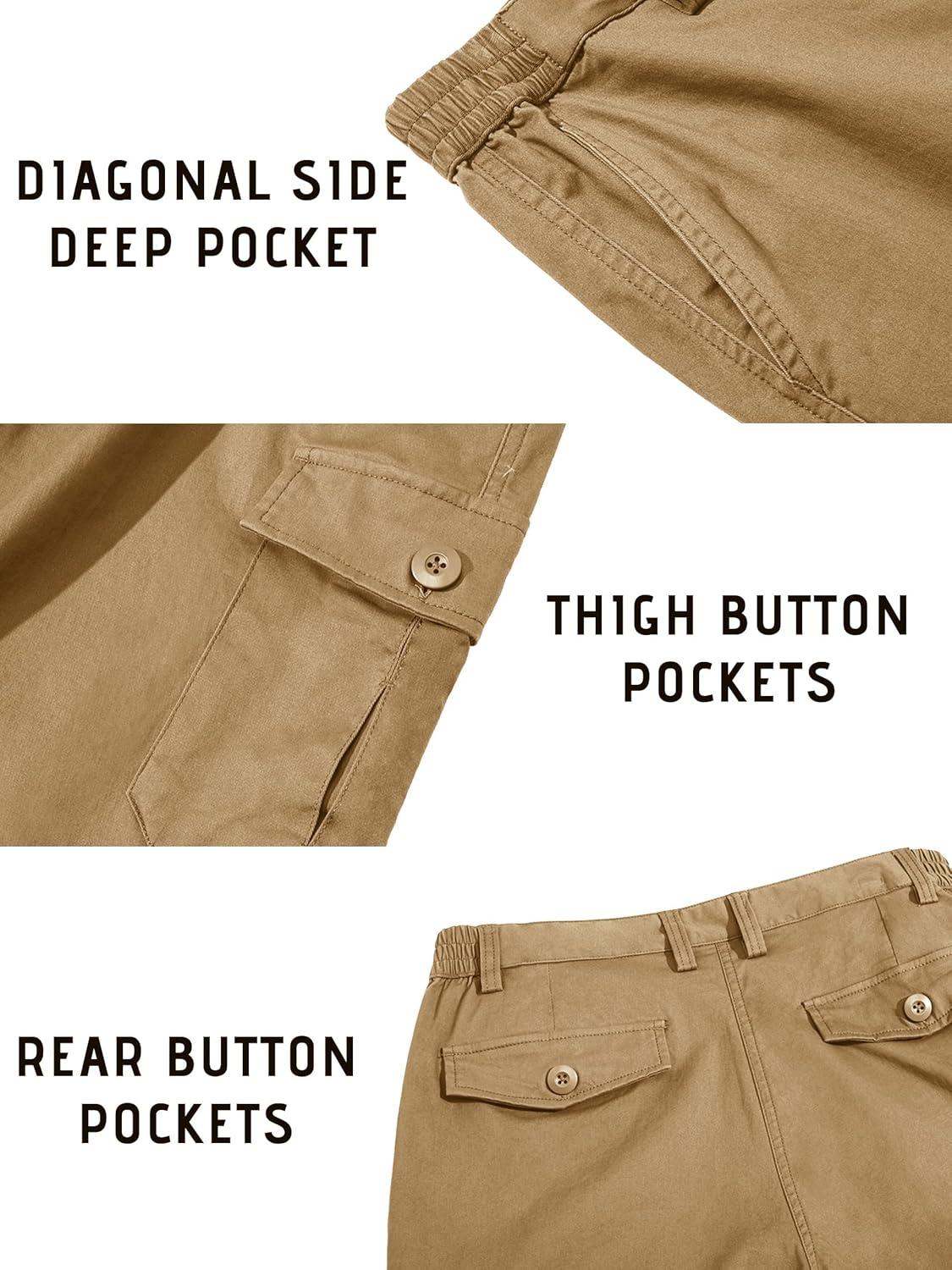 TACVASEN Men's Cargo Short 6 Pockets Comfortable Twill Cotton Elastic Waist Causal Work Shorts - Image 6