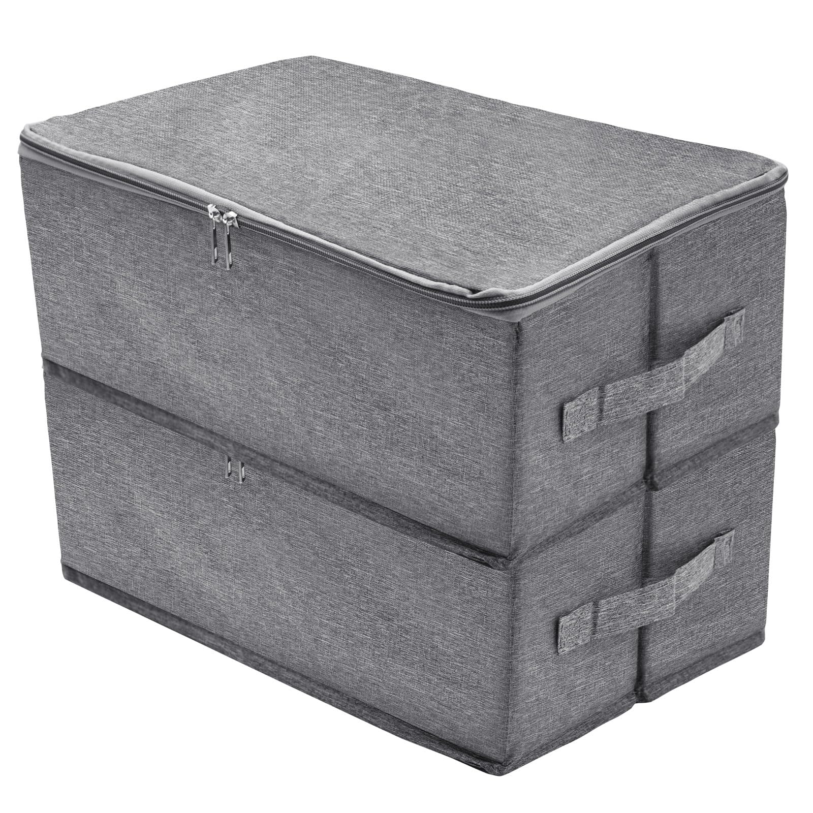 Juego de 2 cajas organizadoras plegables de tela con tapa, cajas de almacenamiento grises para armario, juguetes, libros, dormitorio, hogar, 38 × 25 × 15,5 cm