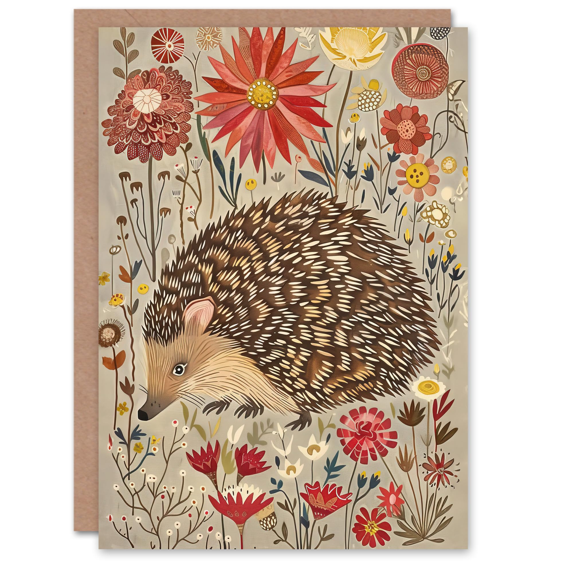 Artery8 Greeting Card Cute Hedgehog Floral Artwork Rustic Woodland Blank For All Him Or Her Art Birthday Card
