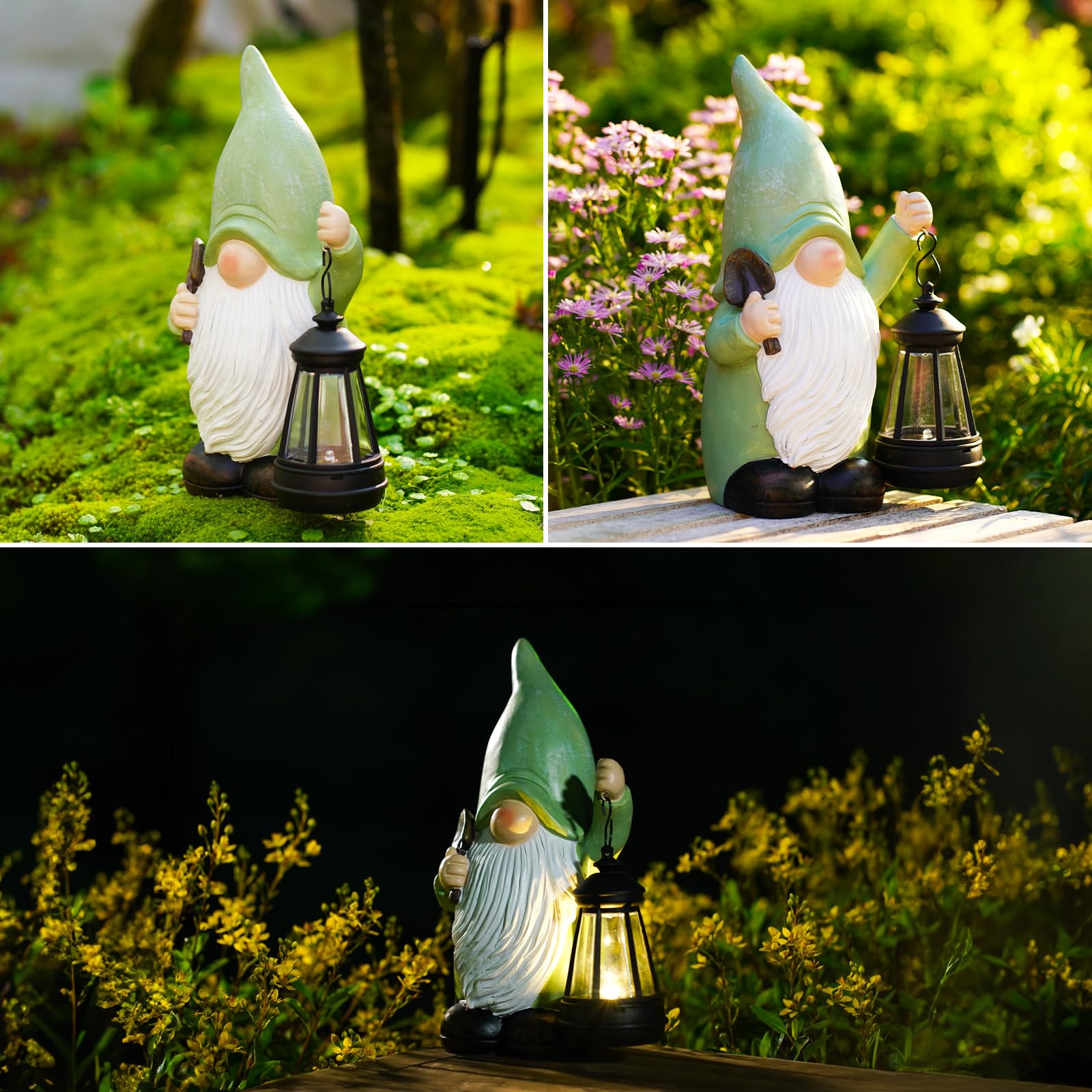 Nain de jardin amusant avec lanterne, statue de nain de jardin solaire, décoration de jardin étanche, cadeau pour terrasse, pelouse, cour, 25 cm de haut