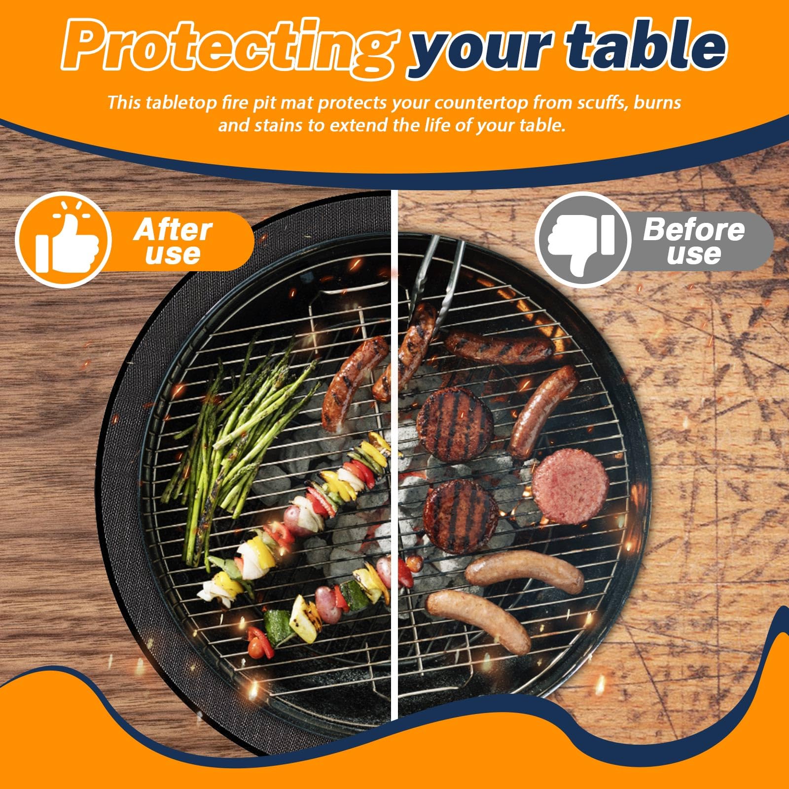 Tapis De Foyer Rond 61 Cm - Tapis Ignifuge Sous Le Gril Pour Terrasse Exterieure Protection De Terrasse Et De Pelouse Pour Barbecue A Bois Et A Gaz Bbq