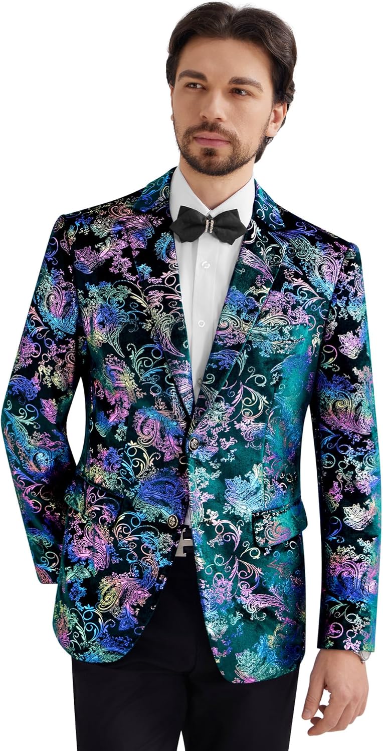 MAGE MALE Men's Dress Party Floral Suit Jacket Notched Lapel Slim Fit Two Button Stylish Blazer - Image 5