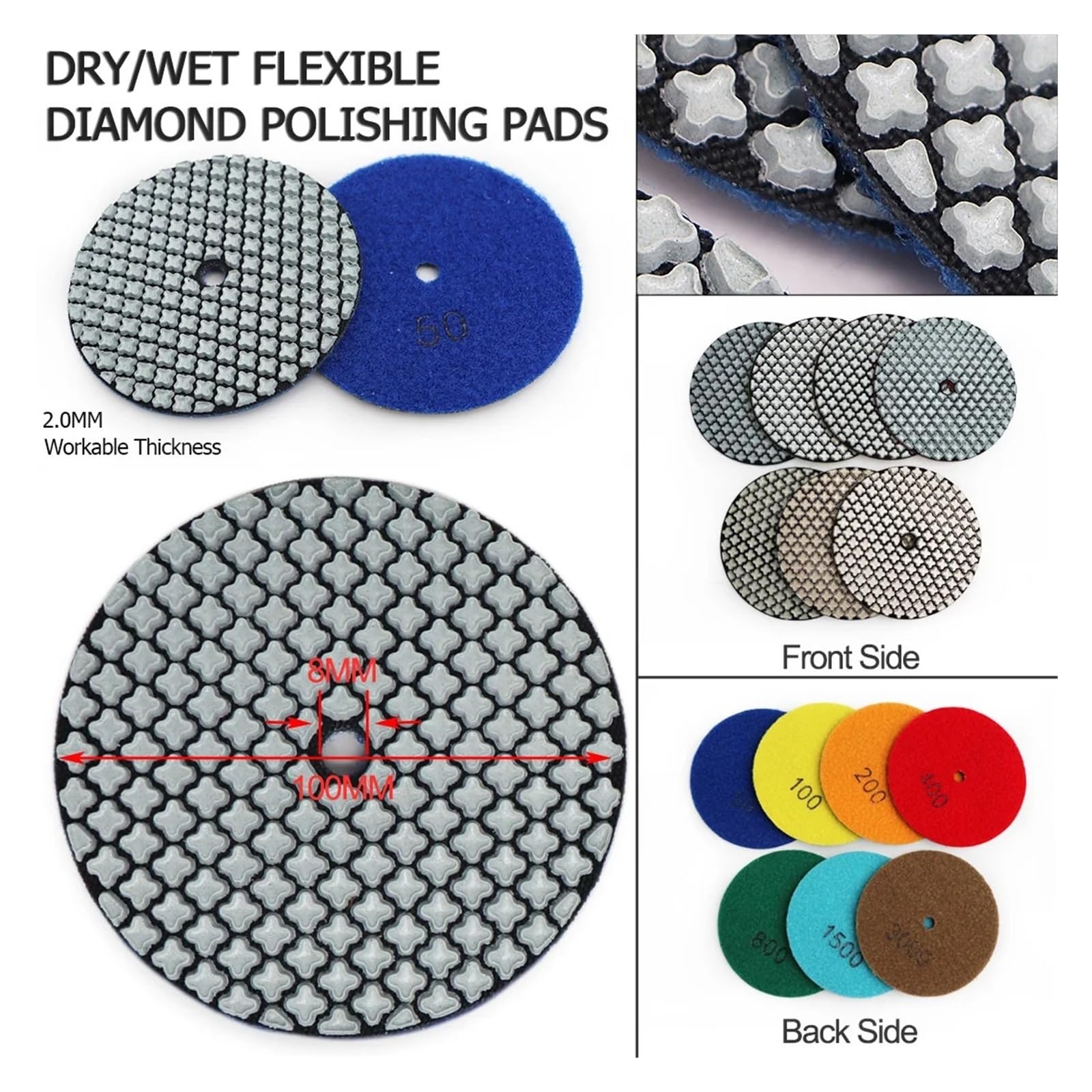 7 pz/set Dia 4 pollici/100mm Tamponi for lucidatura a umido o a secco Dischi abrasivi in ​​resina(7pcs Grit 50)