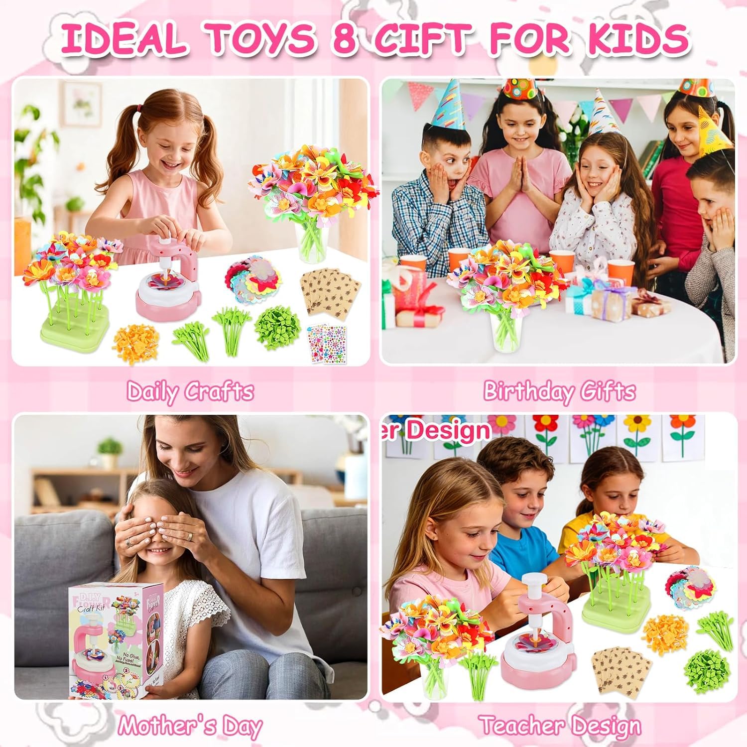 TOSUTO Kit Fabrication de Fleurs Tissu, Création Bouquet Fleurs, Jeux Educatif Enfant 3+ Ans - Rose